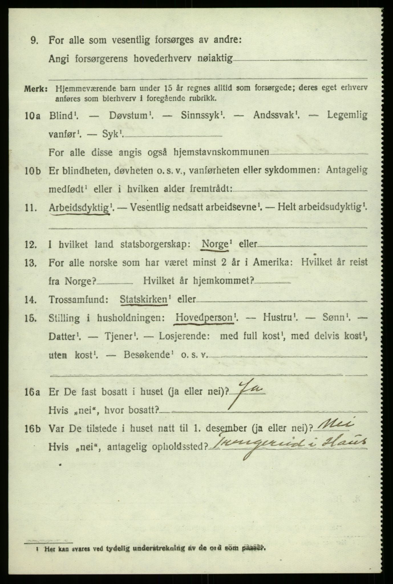 SAB, 1920 census for Haus, 1920, p. 9399