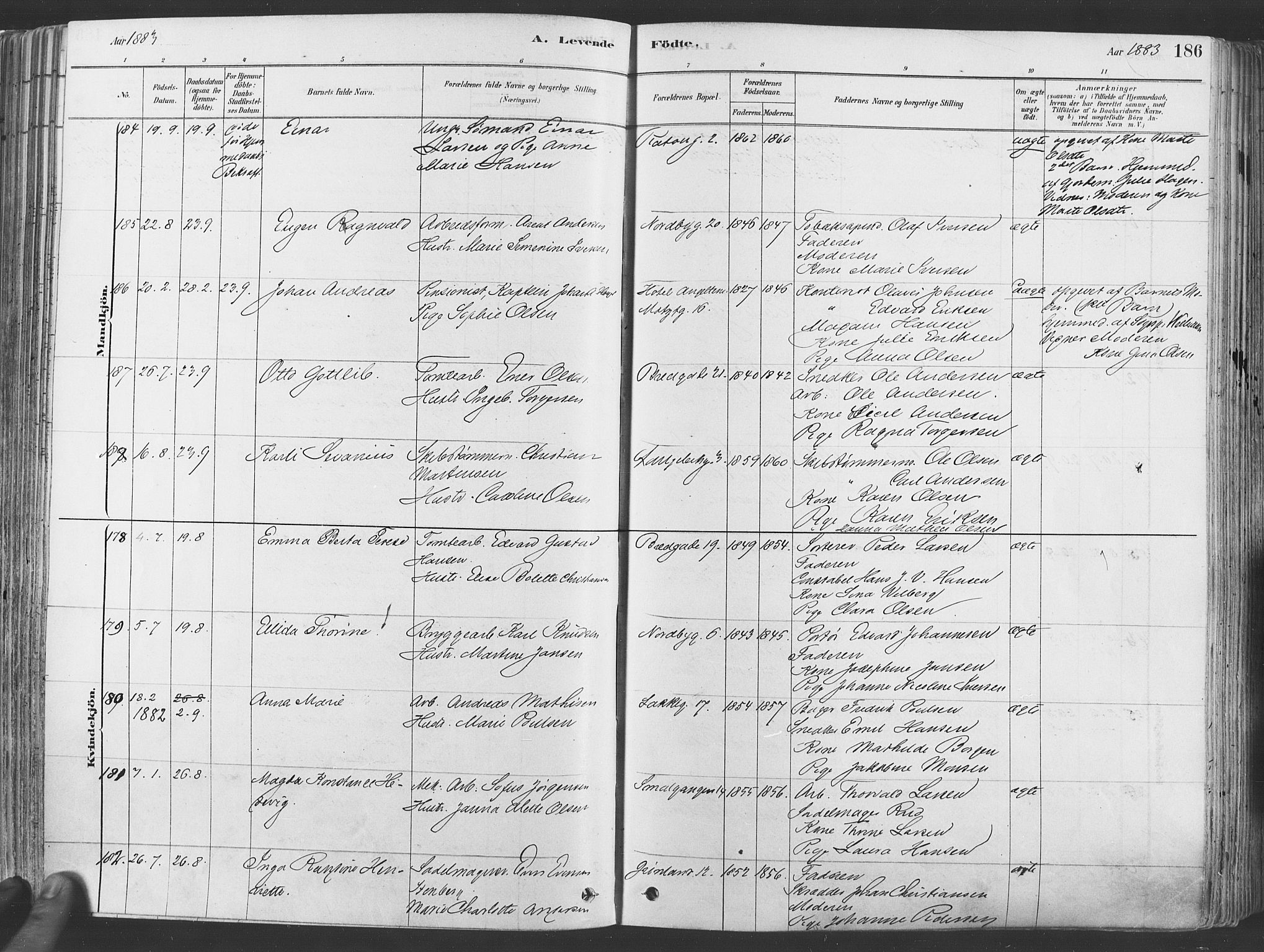 Grønland prestekontor Kirkebøker, SAO/A-10848/F/Fa/L0007: Parish register (official) no. 7, 1878-1888, p. 186