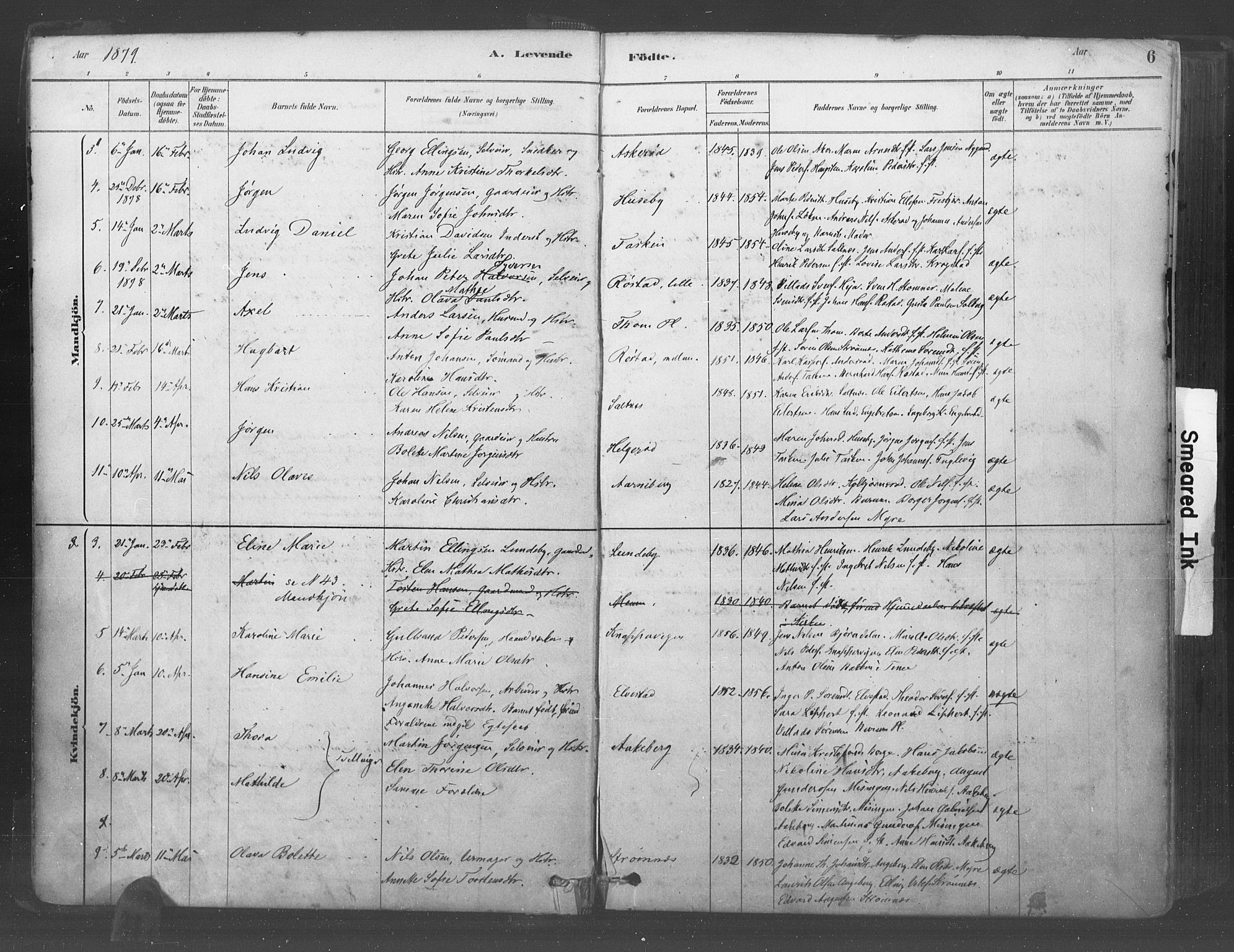 Råde prestekontor kirkebøker, AV/SAO-A-2009/F/Fa/L0007: Parish register (official) no. 7, 1878-1902, p. 6