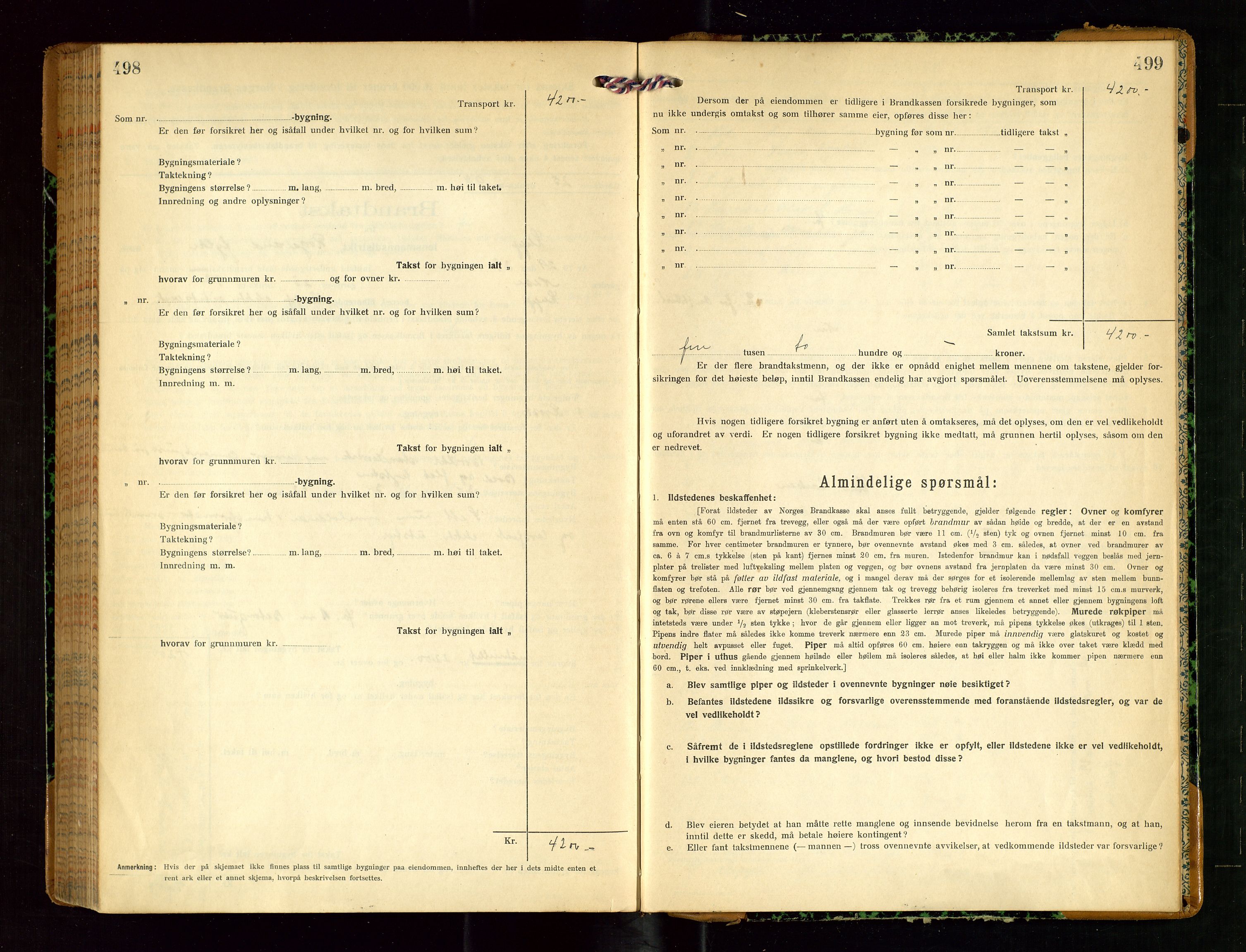 Klepp lensmannskontor, AV/SAST-A-100163/Goc/L0011: "Brandtakstprotokoll" m/register, 1924-1929, p. 498-499