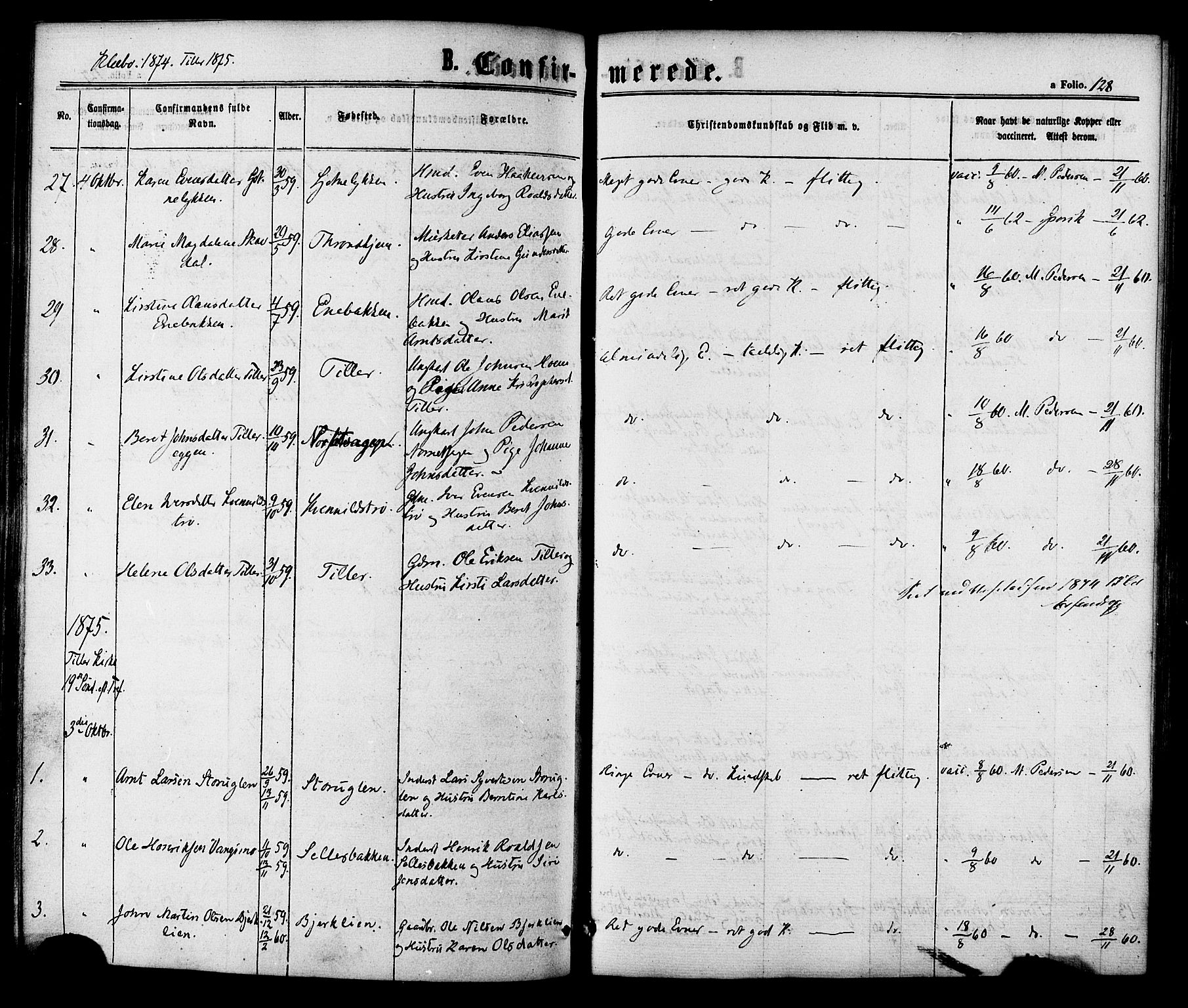 Ministerialprotokoller, klokkerbøker og fødselsregistre - Sør-Trøndelag, SAT/A-1456/618/L0442: Parish register (official) no. 618A06 /1, 1863-1879, p. 128