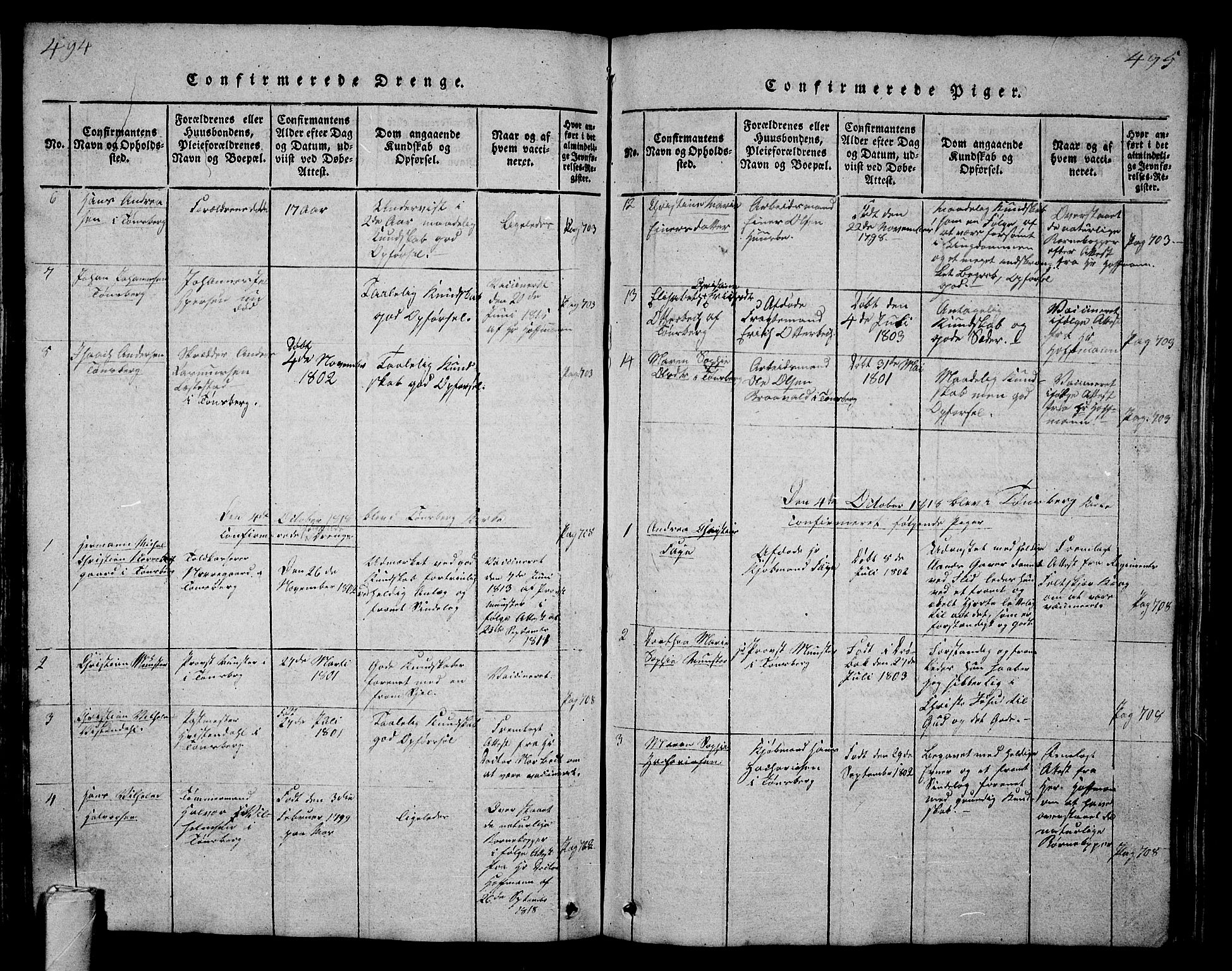 Tønsberg kirkebøker, SAKO/A-330/G/Ga/L0001: Parish register (copy) no. 1, 1813-1826, p. 494-495