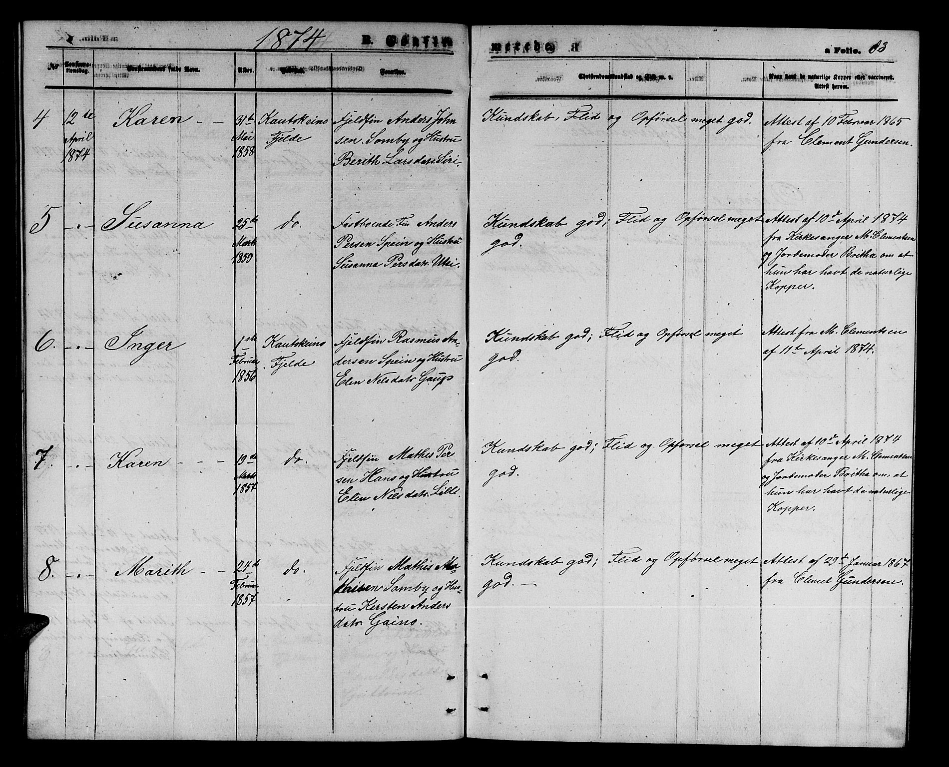 Kautokeino sokneprestembete, AV/SATØ-S-1340/H/Hb/L0001.klokk: Parish register (copy) no. 1, 1862-1878, p. 83