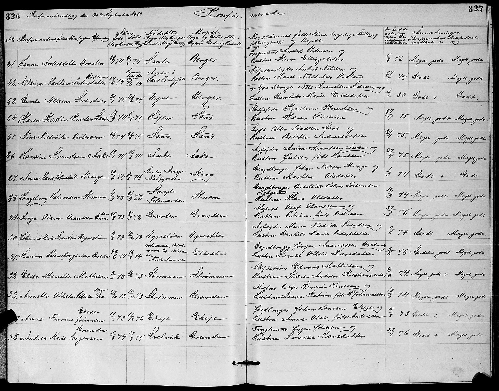 Strømm kirkebøker, AV/SAKO-A-322/G/Ga/L0002: Parish register (copy) no. I 2, 1885-1888, p. 326-327