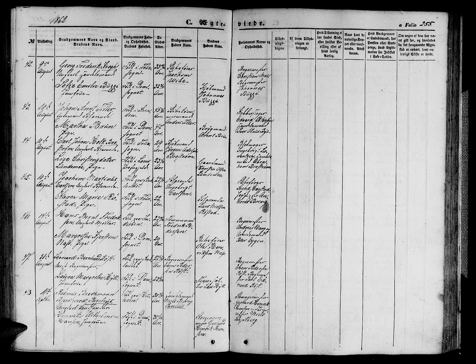 Ministerialprotokoller, klokkerbøker og fødselsregistre - Sør-Trøndelag, SAT/A-1456/602/L0139: Parish register (copy) no. 602C07, 1859-1864, p. 255