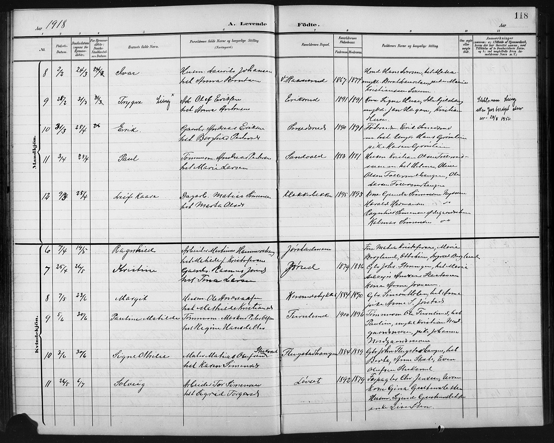 Fåberg prestekontor, AV/SAH-PREST-086/H/Ha/Hab/L0011: Parish register (copy) no. 11, 1901-1921, p. 118