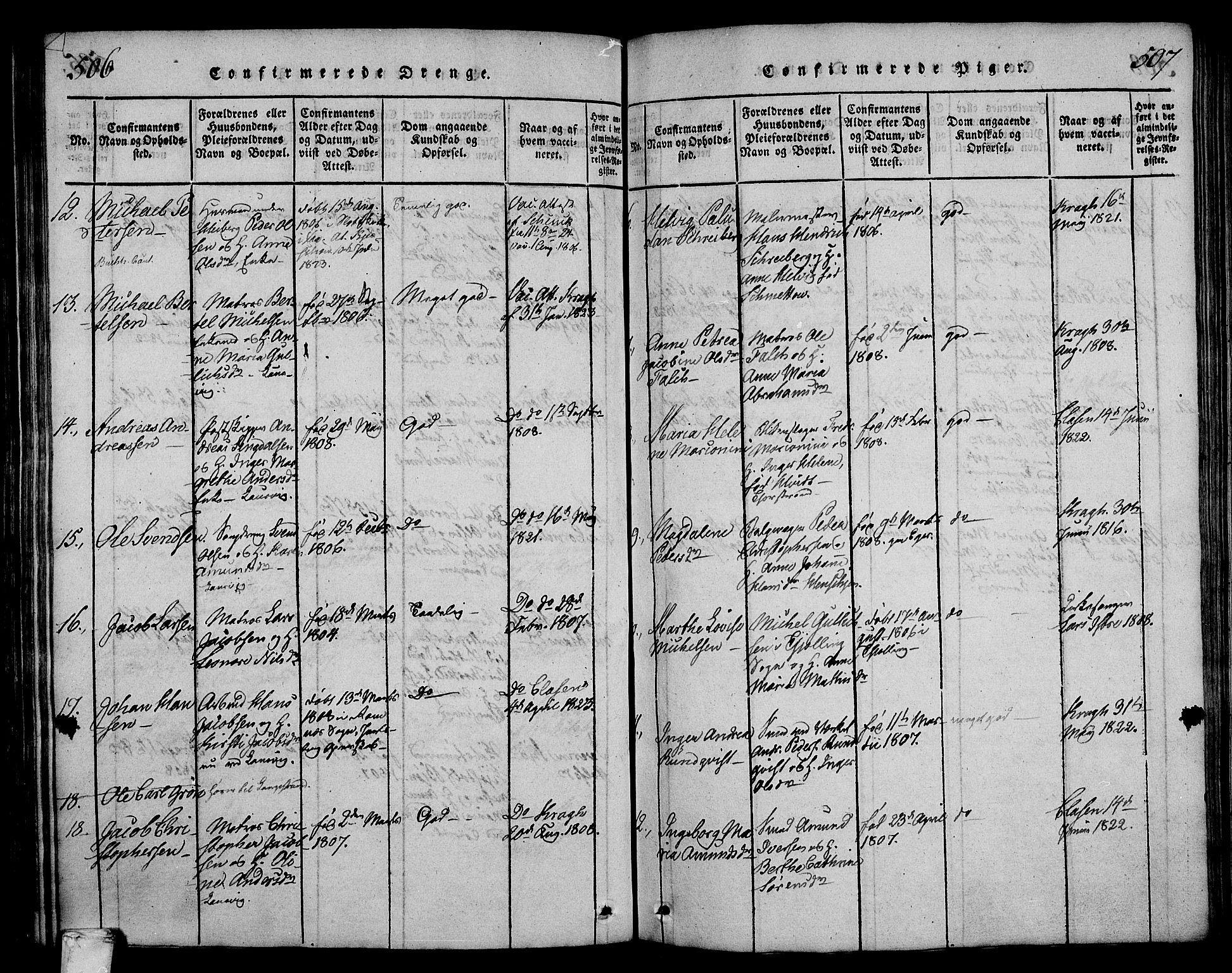Larvik kirkebøker, SAKO/A-352/F/Fa/L0001: Parish register (official) no. I 1, 1814-1825, p. 506-507