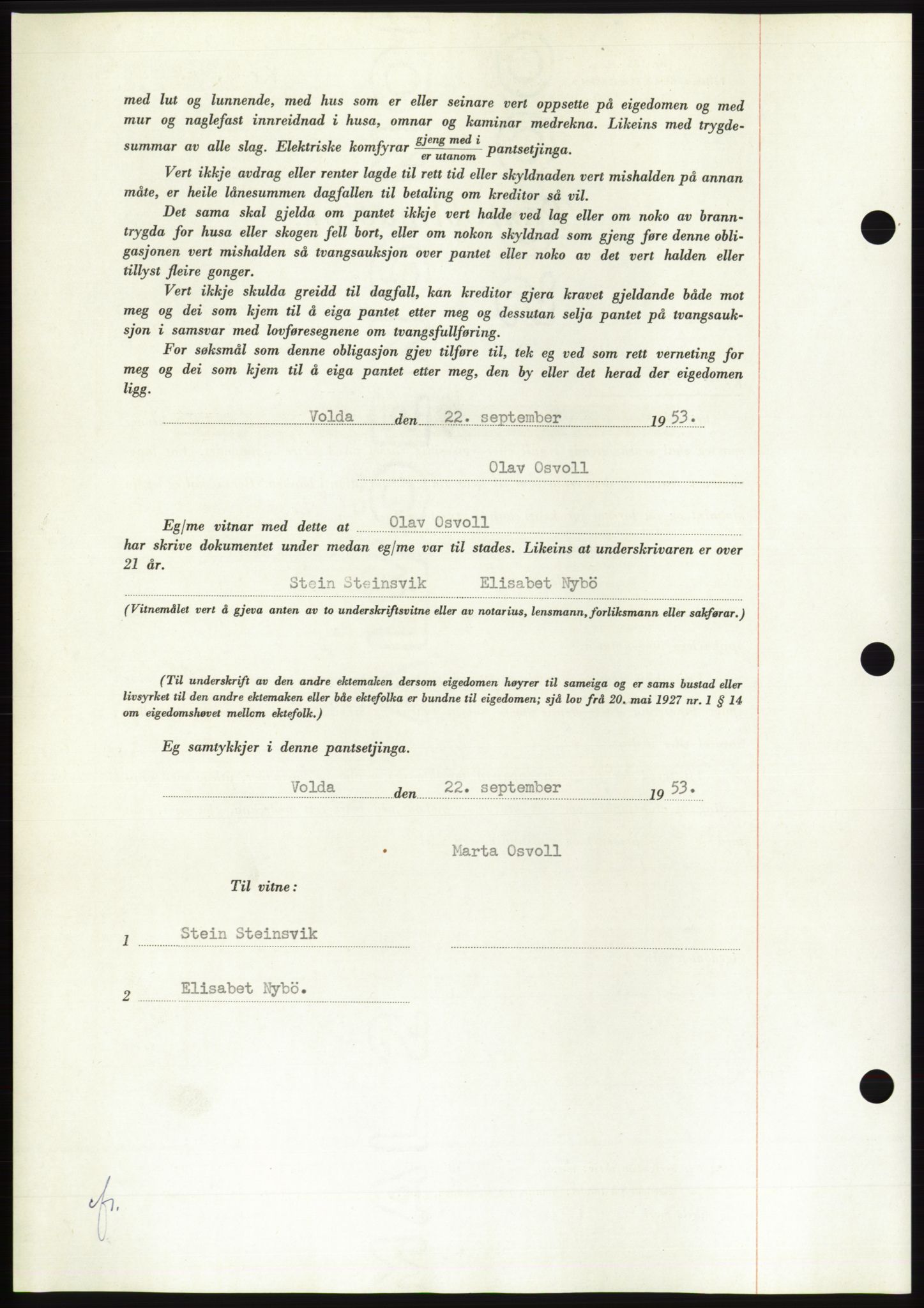 Søre Sunnmøre sorenskriveri, AV/SAT-A-4122/1/2/2C/L0124: Mortgage book no. 12B, 1953-1954, Diary no: : 2311/1953
