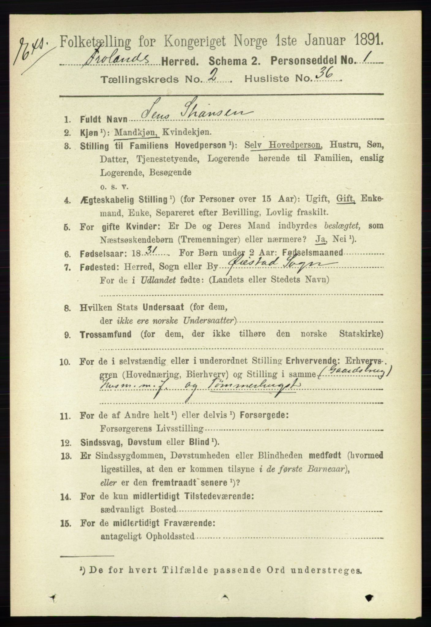 RA, Census 1891 for Nedenes amt: Gjenparter av personsedler for beslektede ektefeller, menn, 1891, p. 433