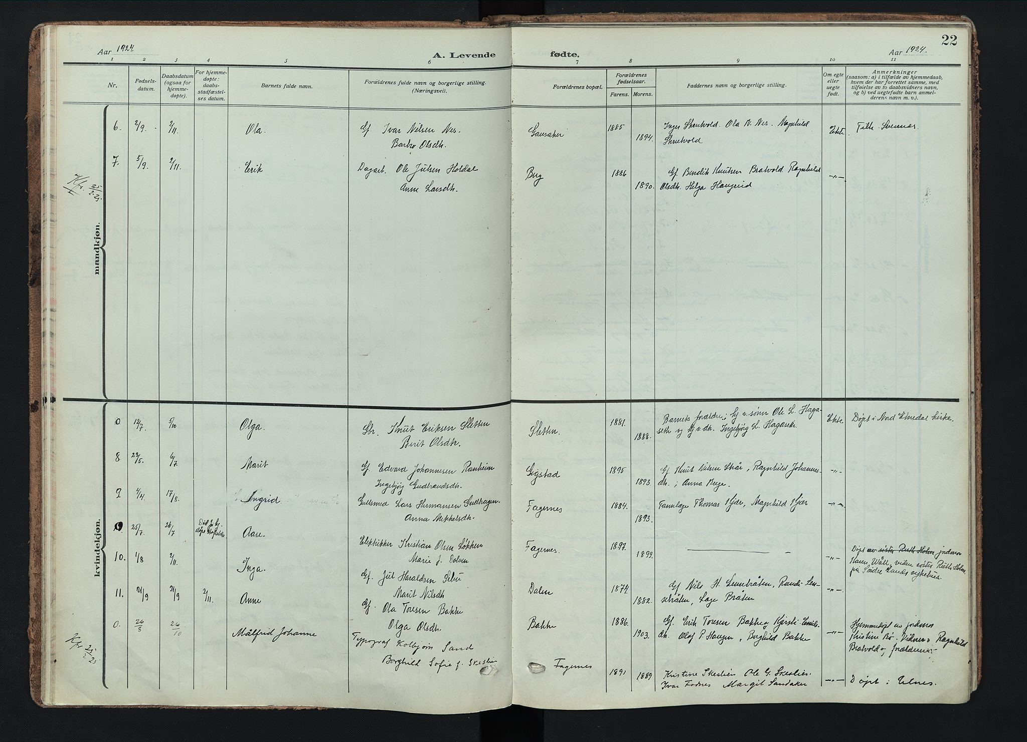 Nord-Aurdal prestekontor, AV/SAH-PREST-132/H/Ha/Haa/L0018: Parish register (official) no. 18, 1915-1935, p. 22