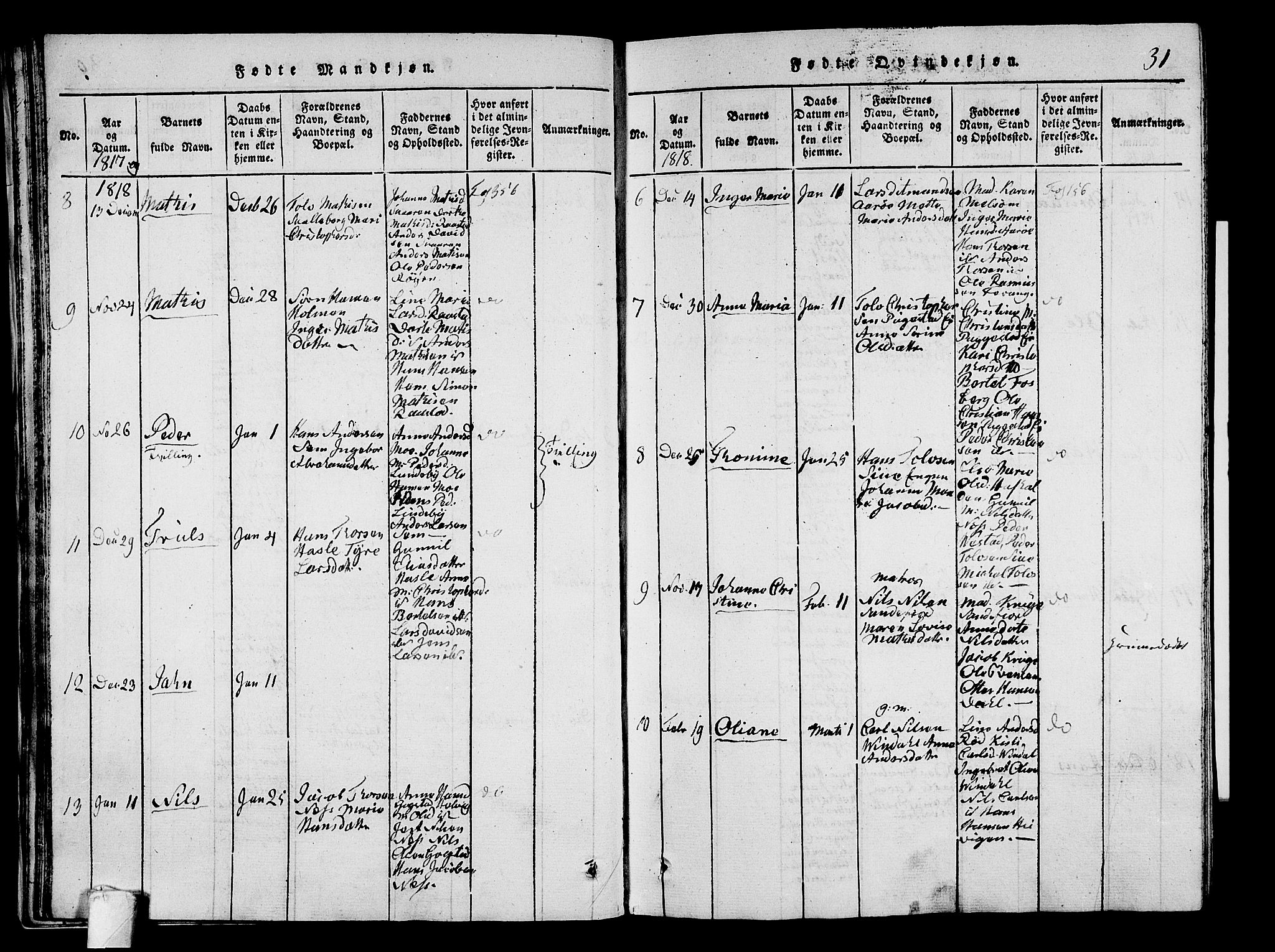 Sandar kirkebøker, AV/SAKO-A-243/G/Ga/L0001: Parish register (copy) no. 1, 1814-1835, p. 31