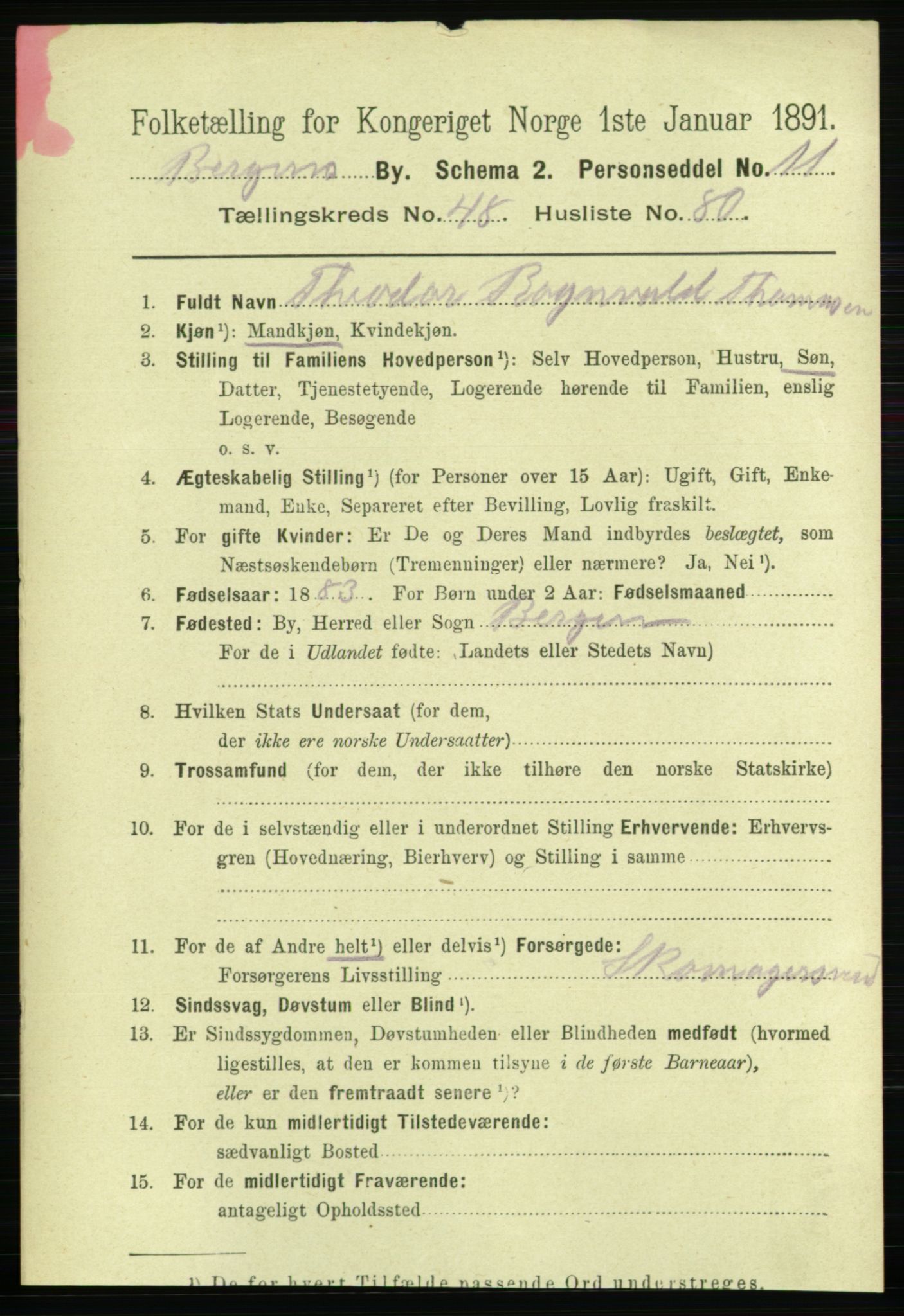 RA, 1891 Census for 1301 Bergen, 1891, p. 58425