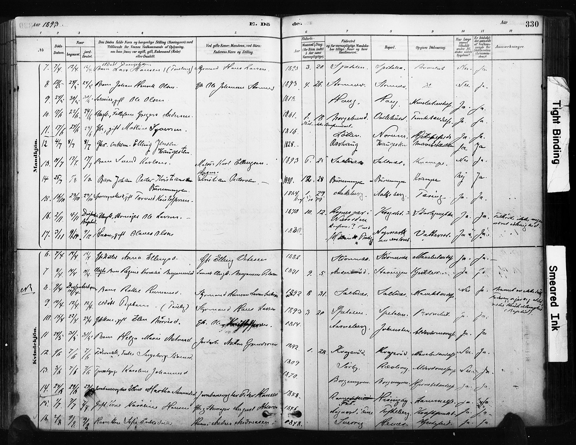 Råde prestekontor kirkebøker, AV/SAO-A-2009/F/Fa/L0007: Parish register (official) no. 7, 1878-1902, p. 330