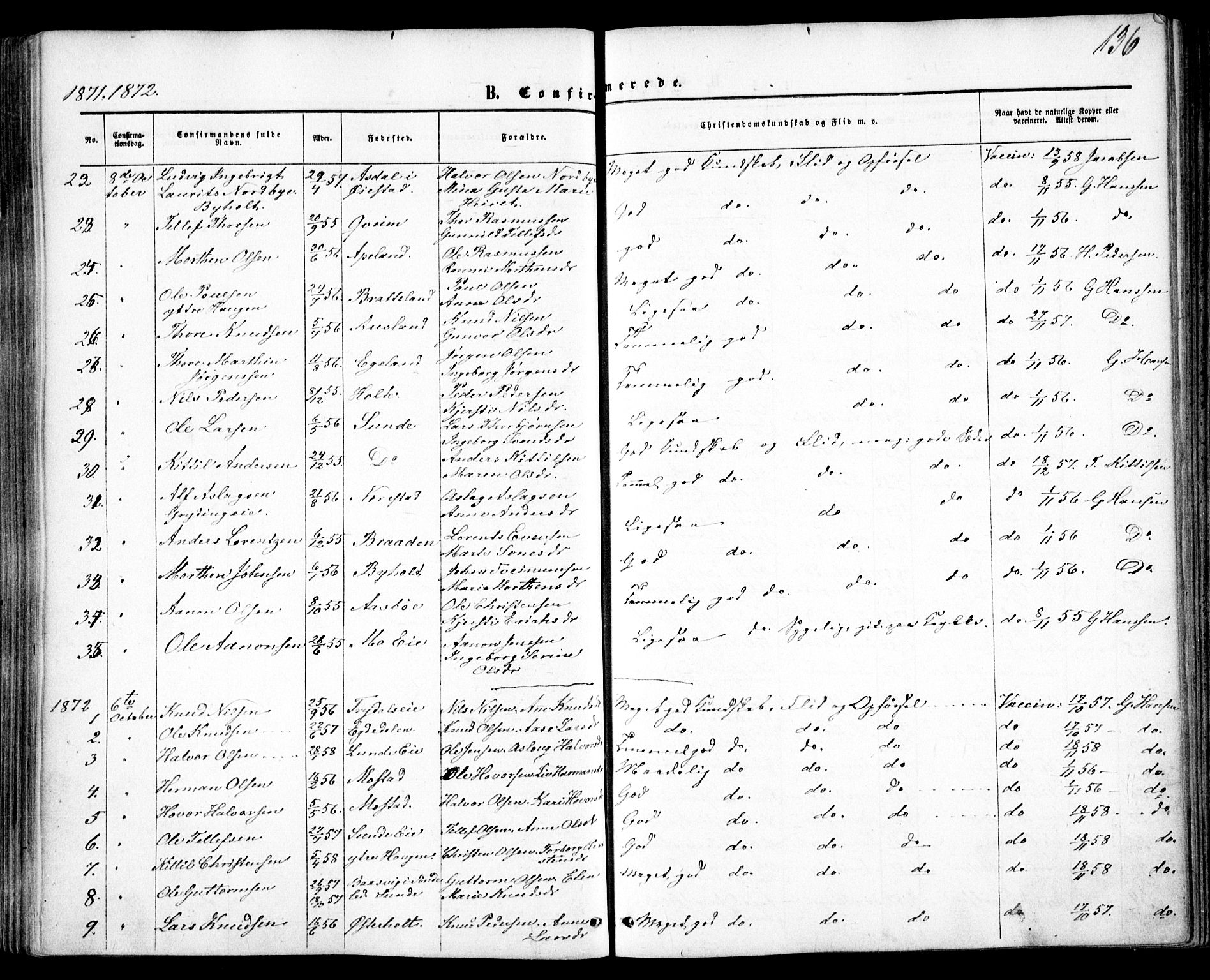 Gjerstad sokneprestkontor, AV/SAK-1111-0014/F/Fa/Faa/L0007: Parish register (official) no. A 7, 1858-1875, p. 136