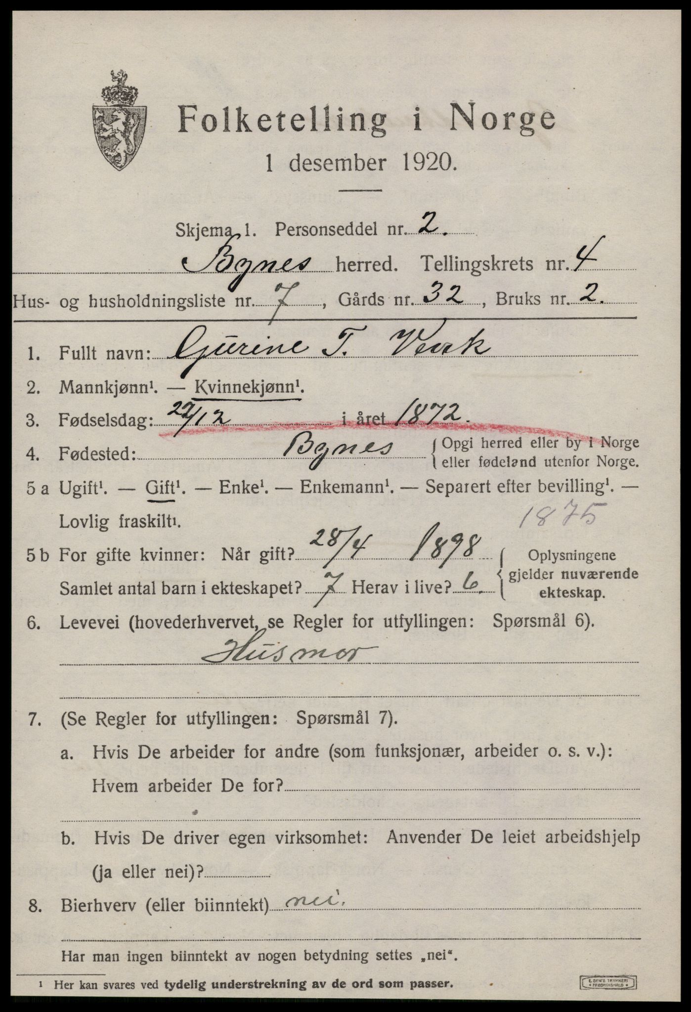 SAT, 1920 census for Byneset, 1920, p. 2148