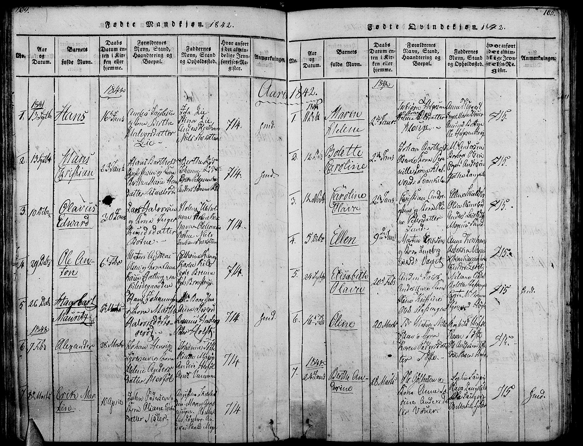 Hvaler prestekontor Kirkebøker, SAO/A-2001/F/Fa/L0005: Parish register (official) no. I 5, 1816-1845, p. 164-165