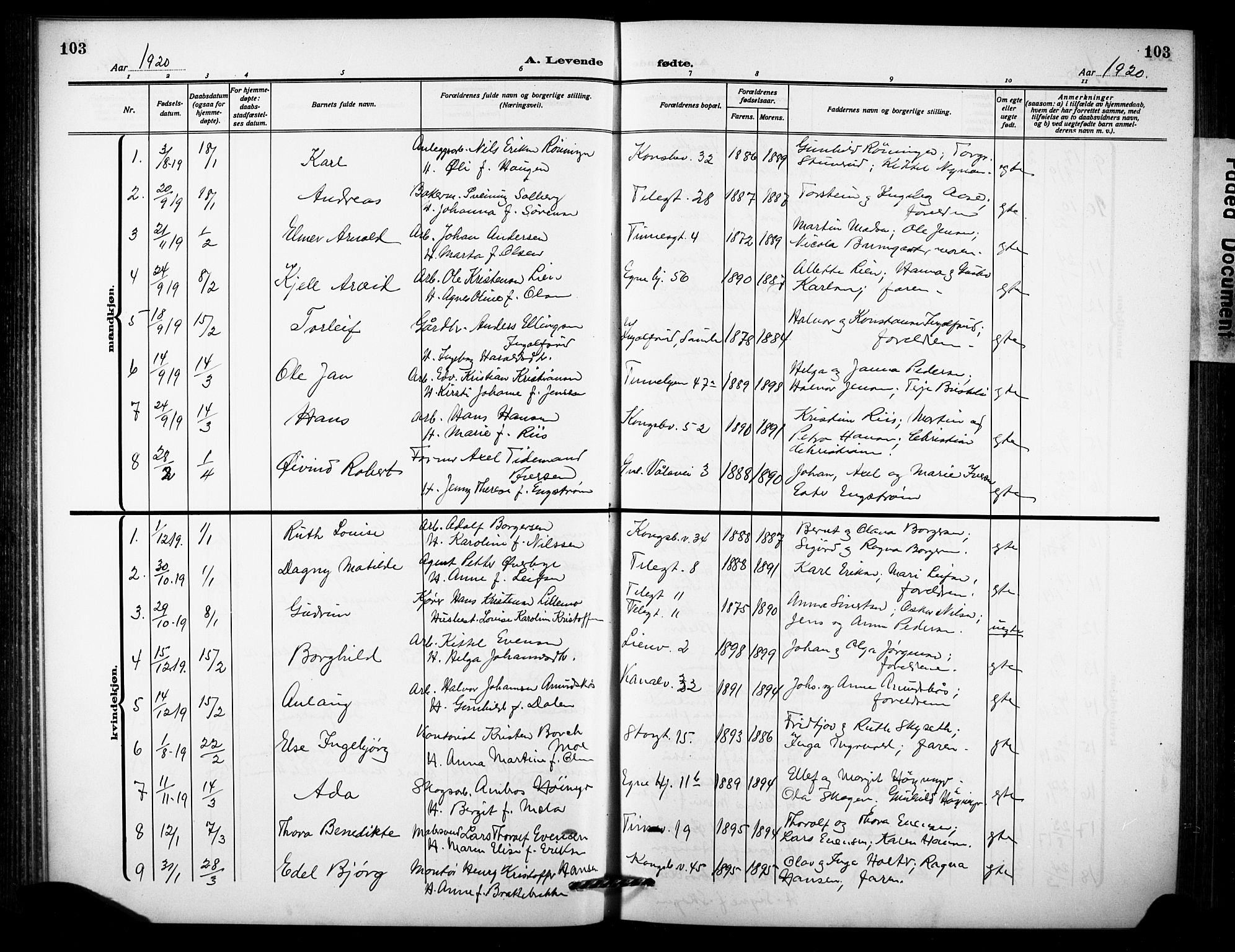 Notodden kirkebøker, SAKO/A-290/G/Ga/L0001: Parish register (copy) no. 1, 1912-1923, p. 103