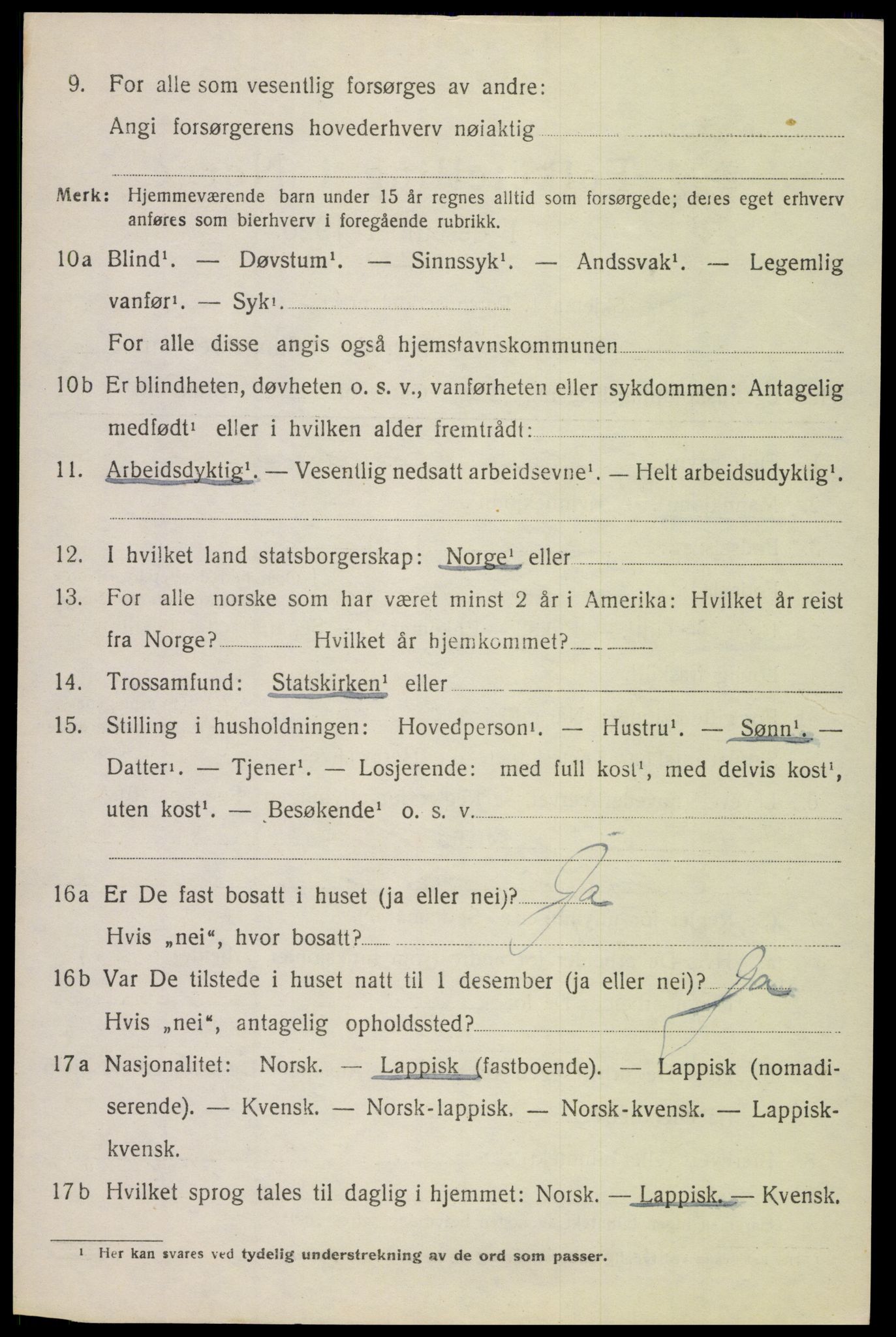 SAT, 1920 census for Tysfjord, 1920, p. 1726