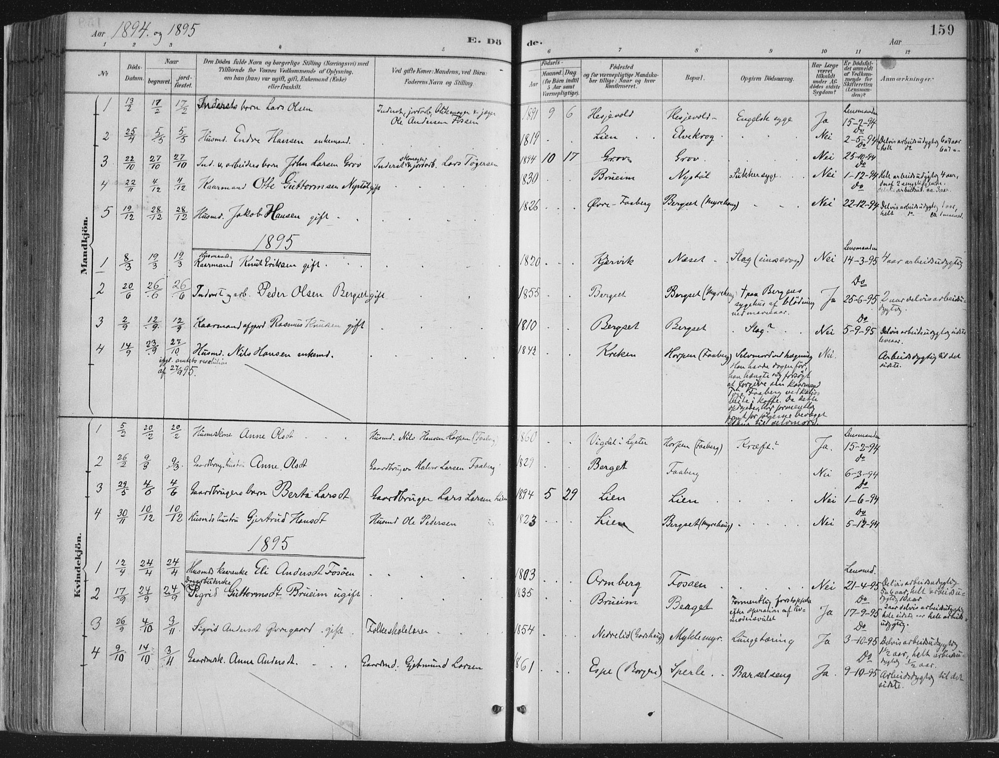 Jostedal sokneprestembete, SAB/A-80601/H/Haa/Haab/L0001: Parish register (official) no. B 1, 1887-1914, p. 159