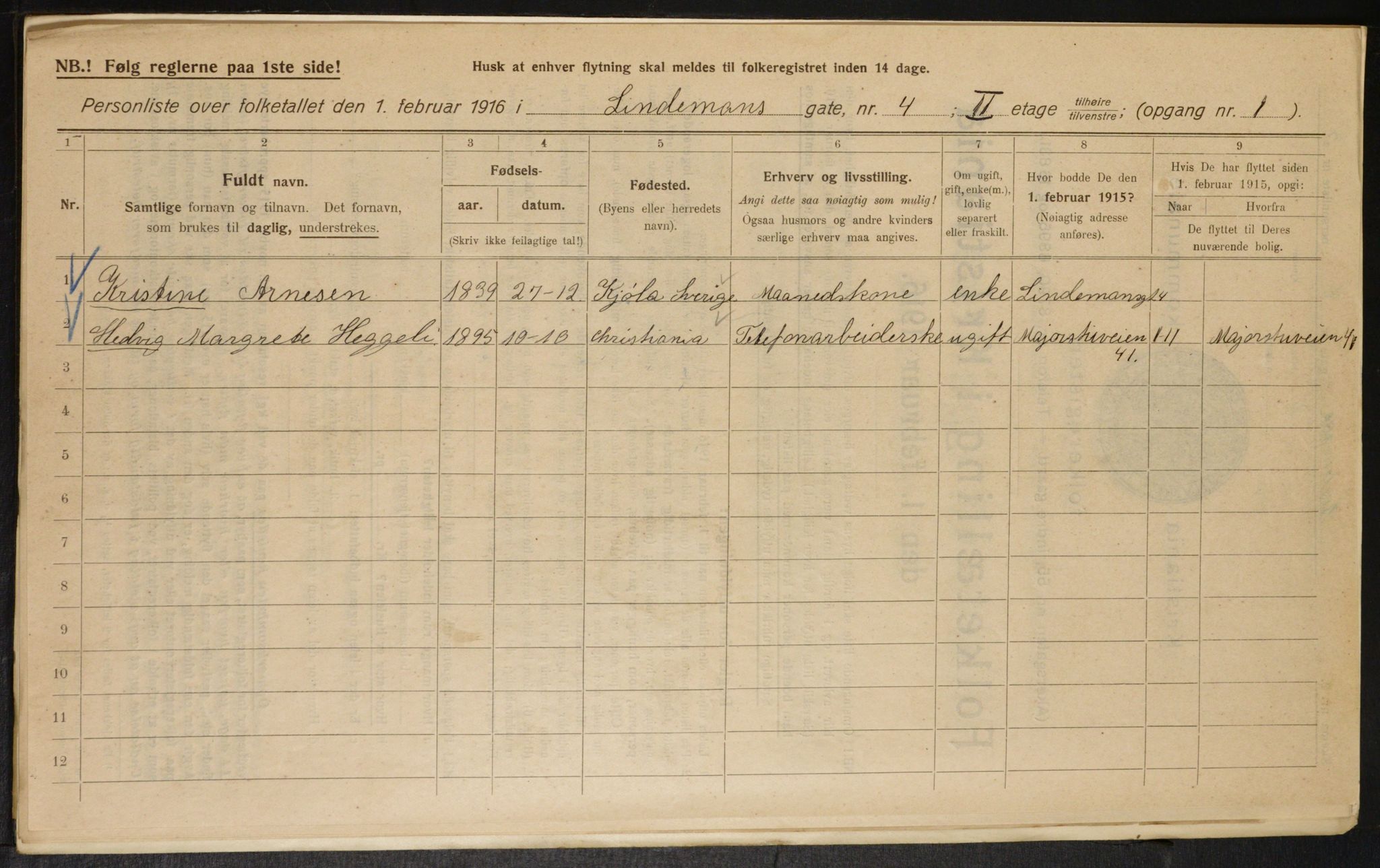 OBA, Municipal Census 1916 for Kristiania, 1916, p. 58922