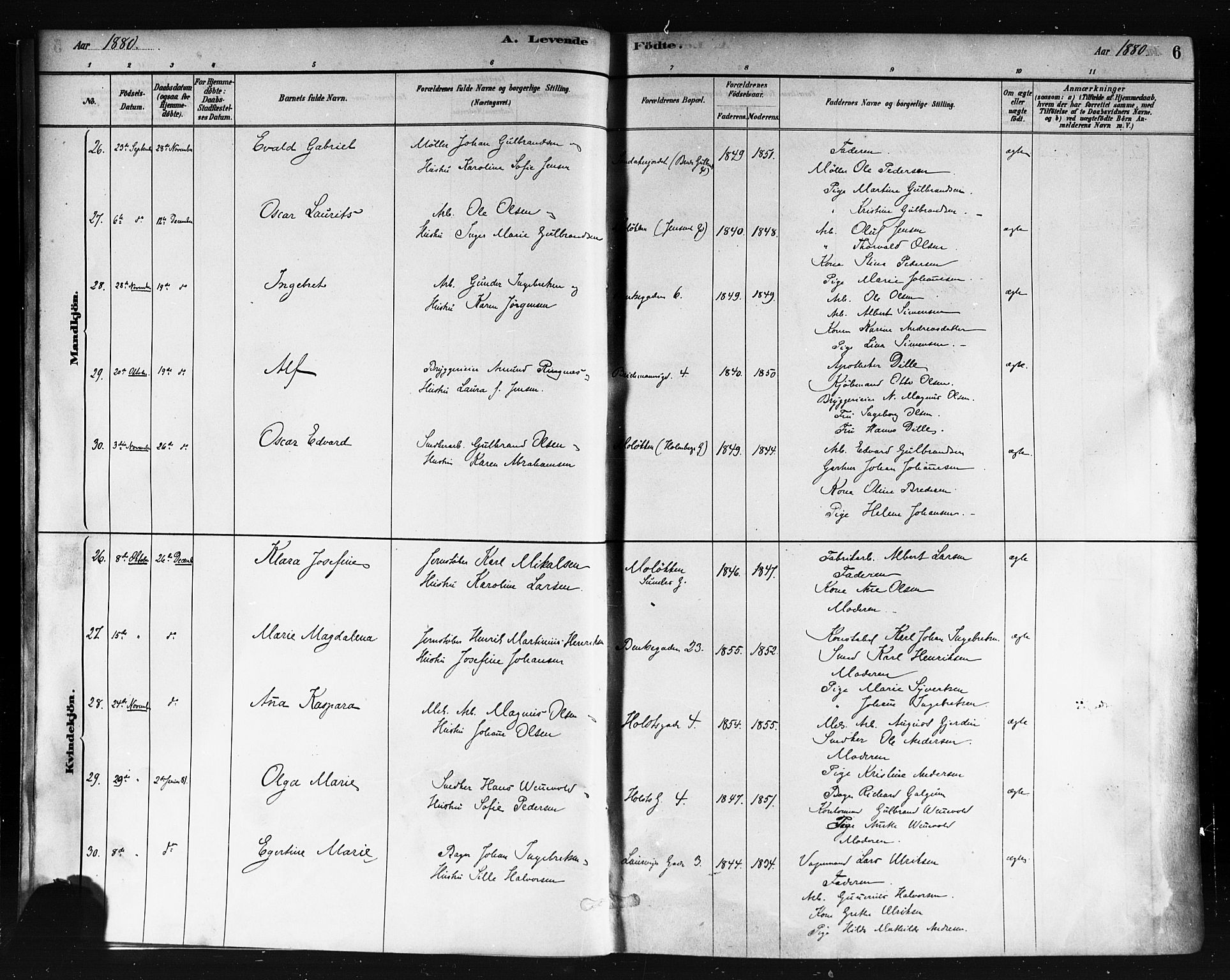 Sagene prestekontor Kirkebøker, SAO/A-10796/F/L0001: Parish register (official) no. 1, 1880-1893, p. 6