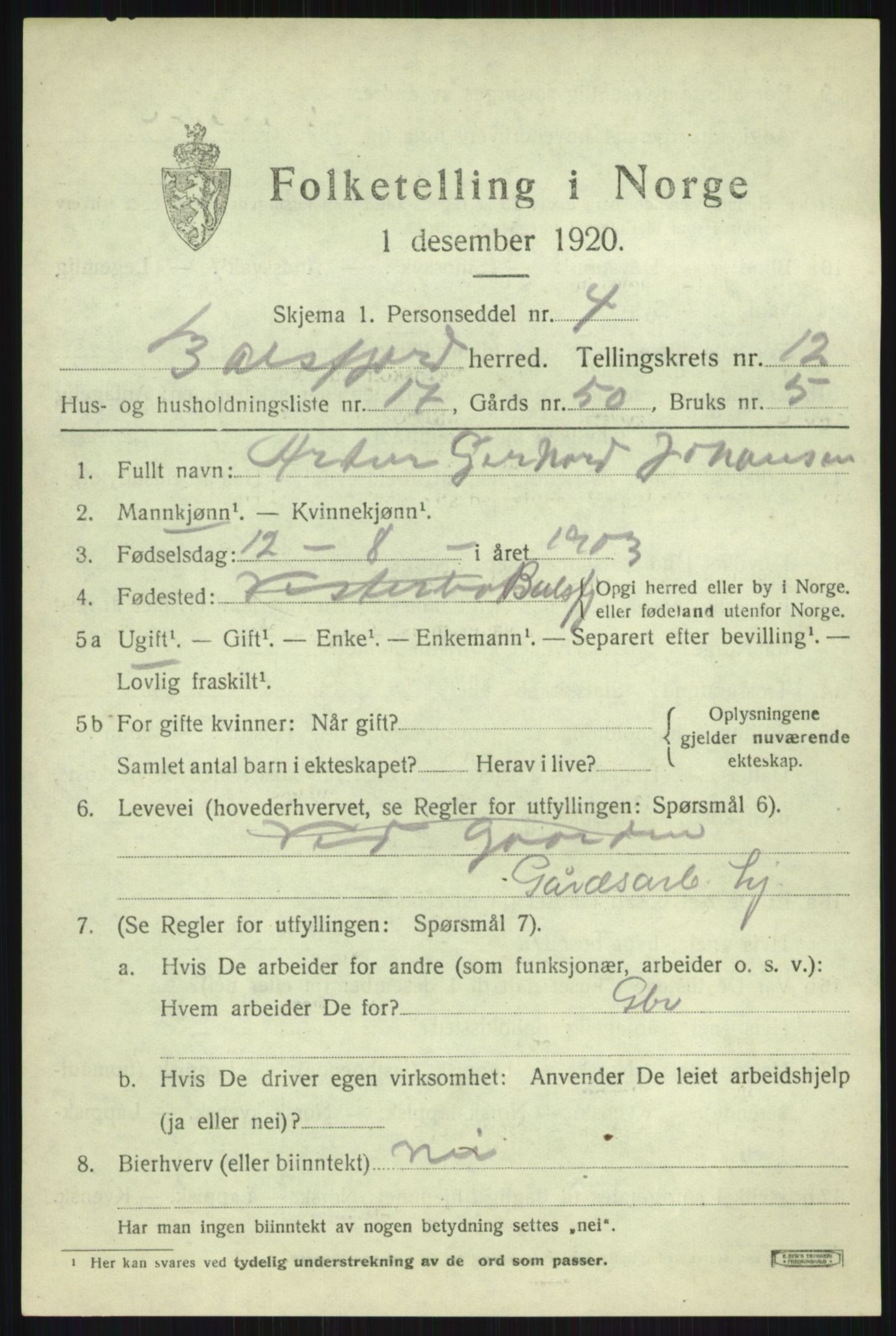 SATØ, 1920 census for Balsfjord, 1920, p. 7455