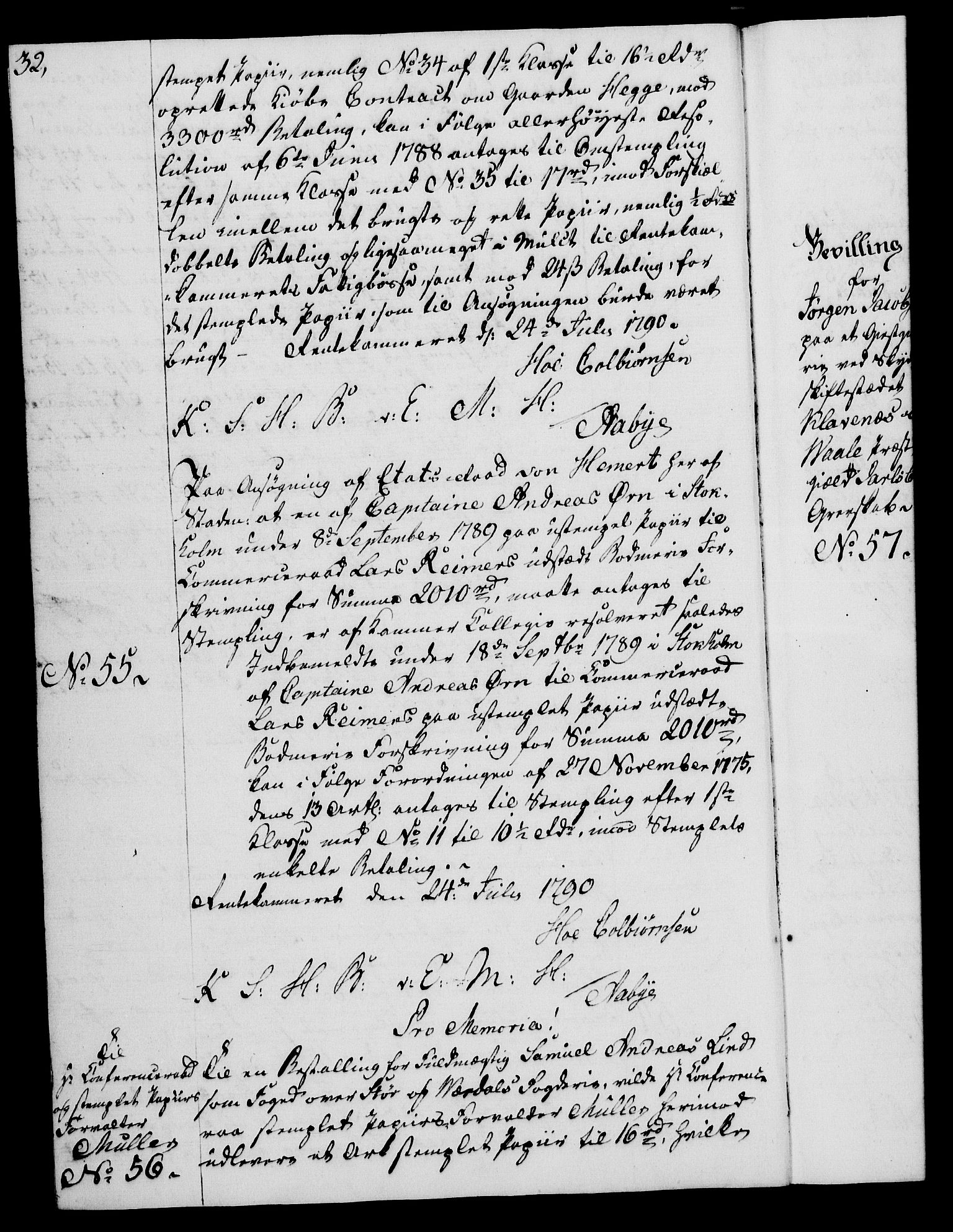 Rentekammeret, Kammerkanselliet, AV/RA-EA-3111/G/Gg/Gga/L0015: Norsk ekspedisjonsprotokoll med register (merket RK 53.15), 1790-1791, p. 32