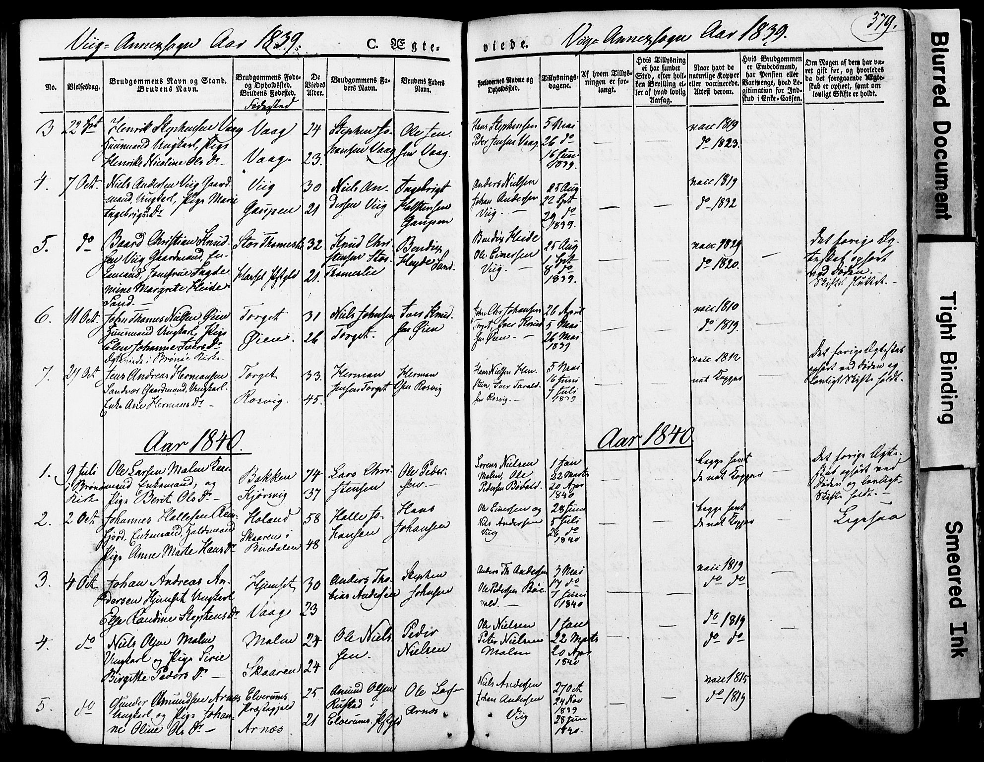 Ministerialprotokoller, klokkerbøker og fødselsregistre - Nordland, AV/SAT-A-1459/812/L0176: Parish register (official) no. 812A05, 1834-1874, p. 379