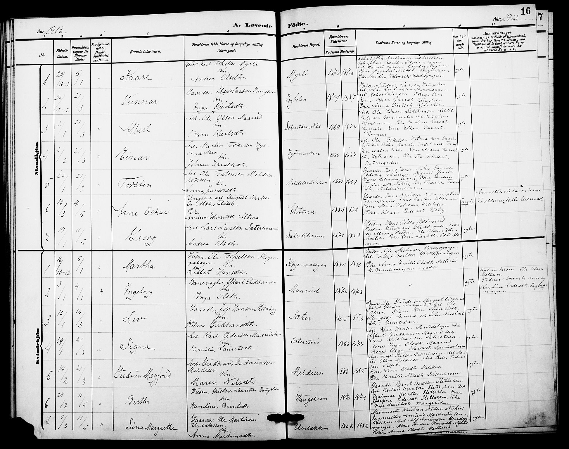 Sør-Odal prestekontor, AV/SAH-PREST-030/H/Ha/Hab/L0007: Parish register (copy) no. 7, 1907-1915, p. 16
