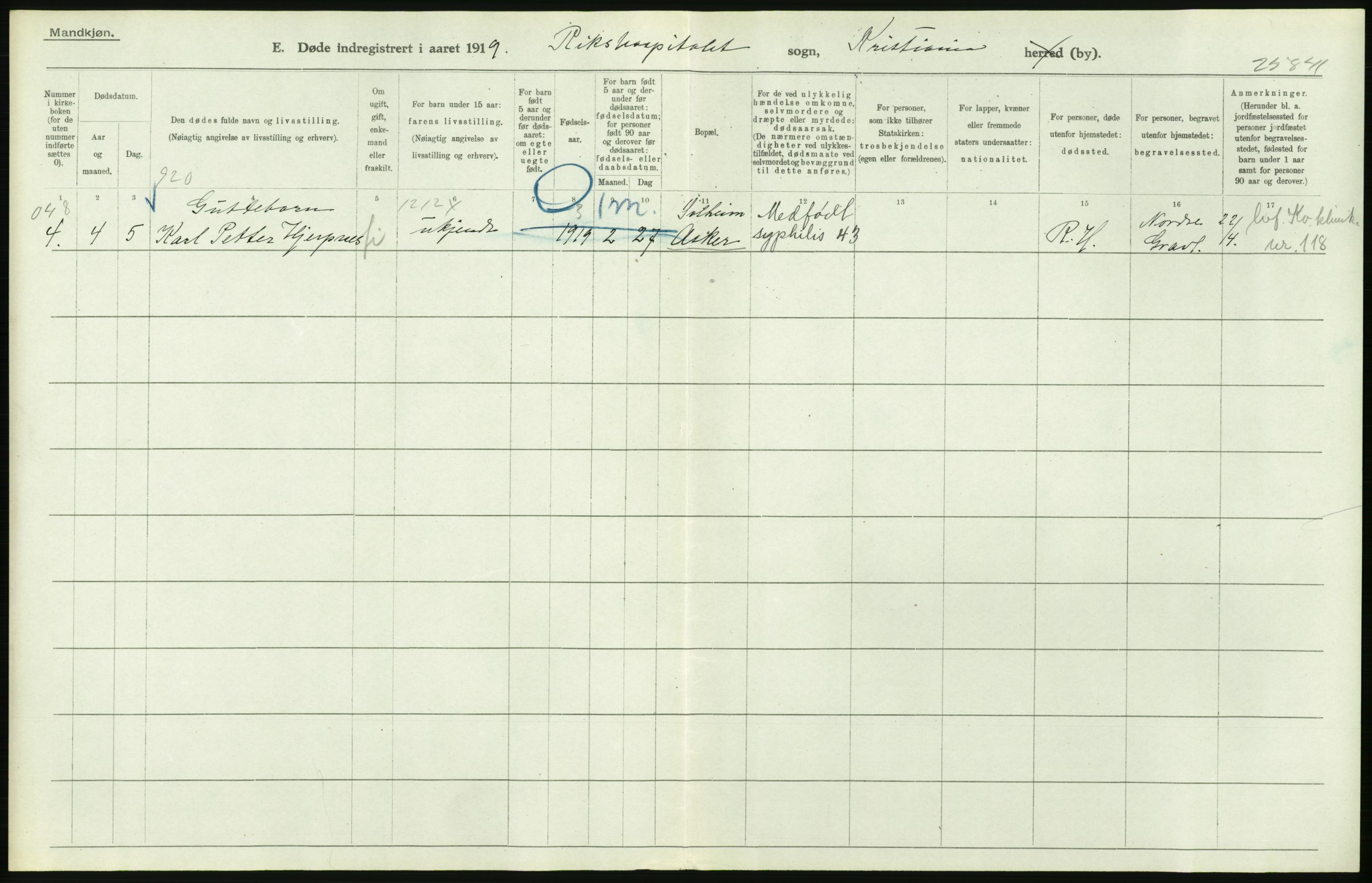 Statistisk sentralbyrå, Sosiodemografiske emner, Befolkning, RA/S-2228/D/Df/Dfb/Dfbi/L0010: Kristiania: Døde, 1919, p. 566