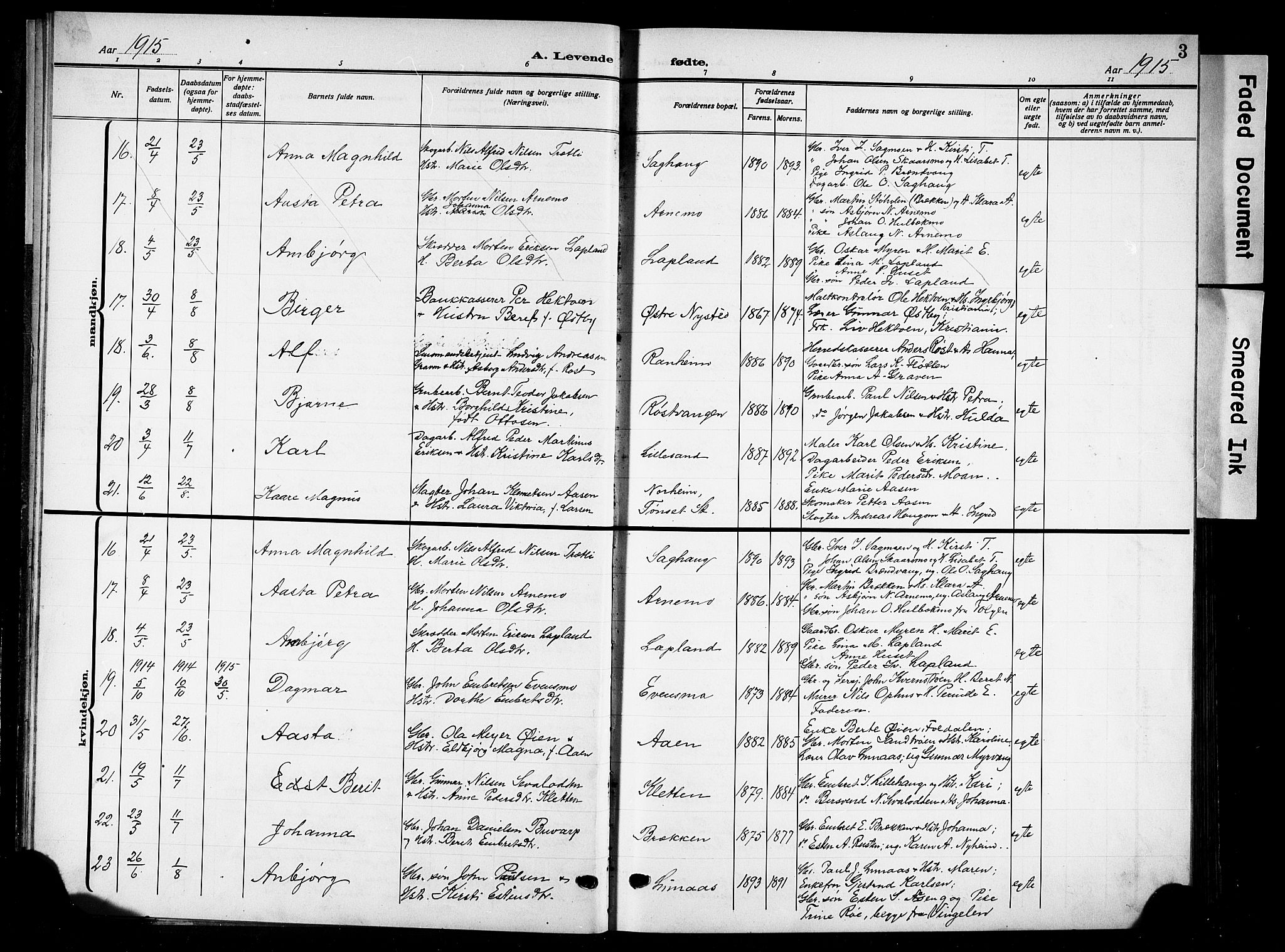 Tynset prestekontor, AV/SAH-PREST-058/H/Ha/Hab/L0011: Parish register (copy) no. 11, 1915-1930, p. 3