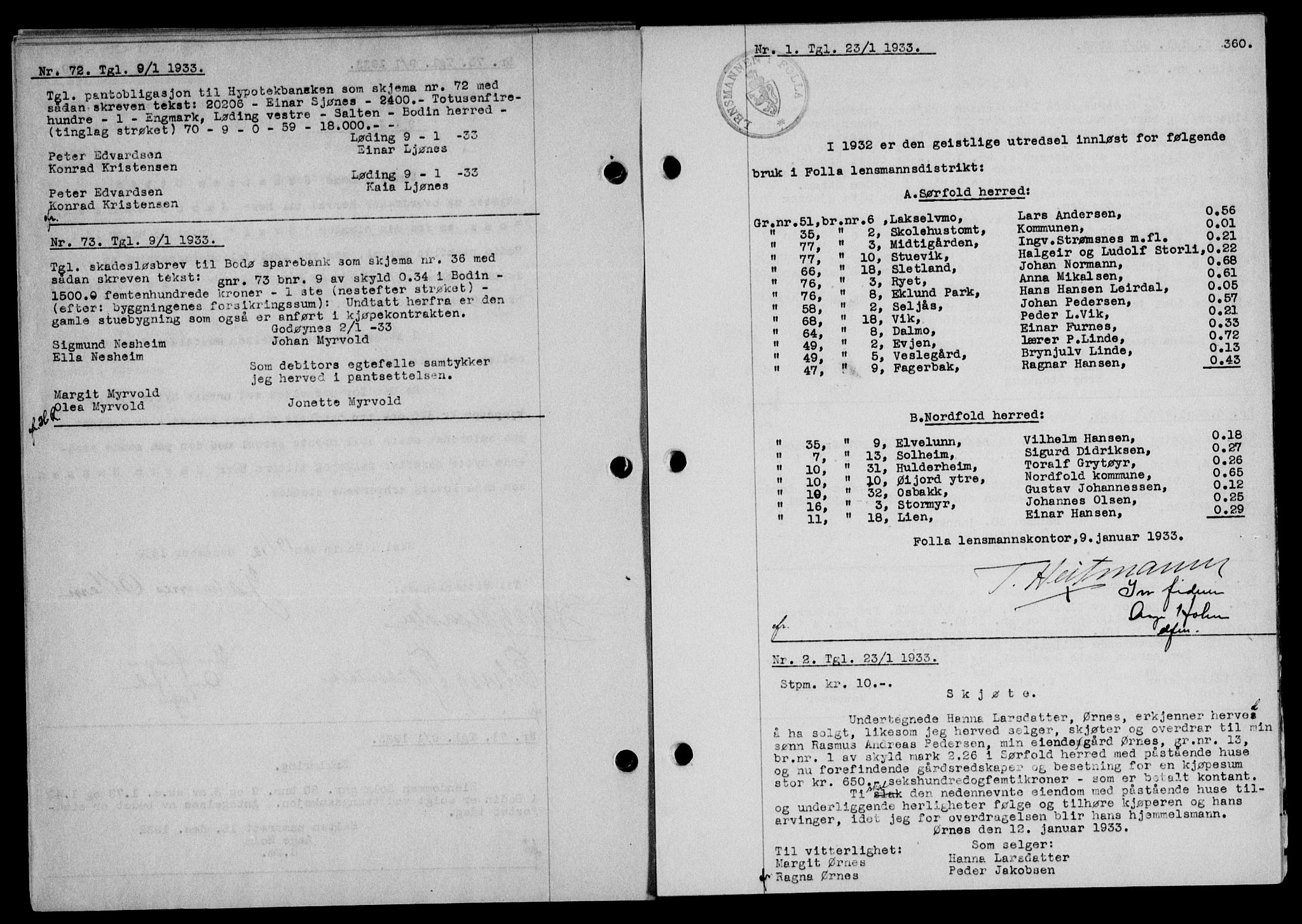 Salten sorenskriveri, SAT/A-4578/1/2/2C/L0062: Mortgage book no. 52, 1932-1933, Deed date: 23.01.1933