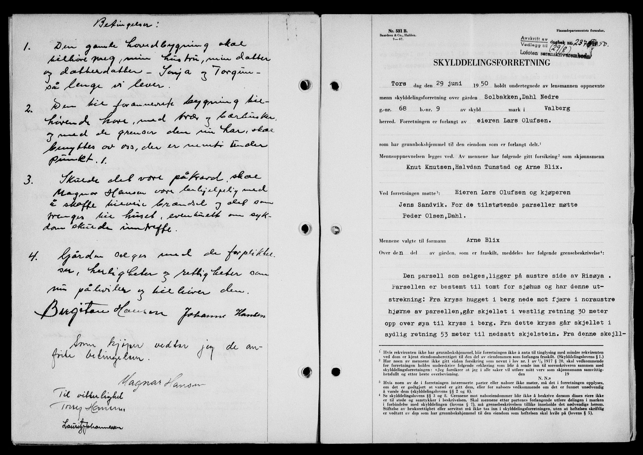 Lofoten sorenskriveri, SAT/A-0017/1/2/2C/L0024a: Mortgage book no. 24a, 1950-1950, Diary no: : 2373/1950