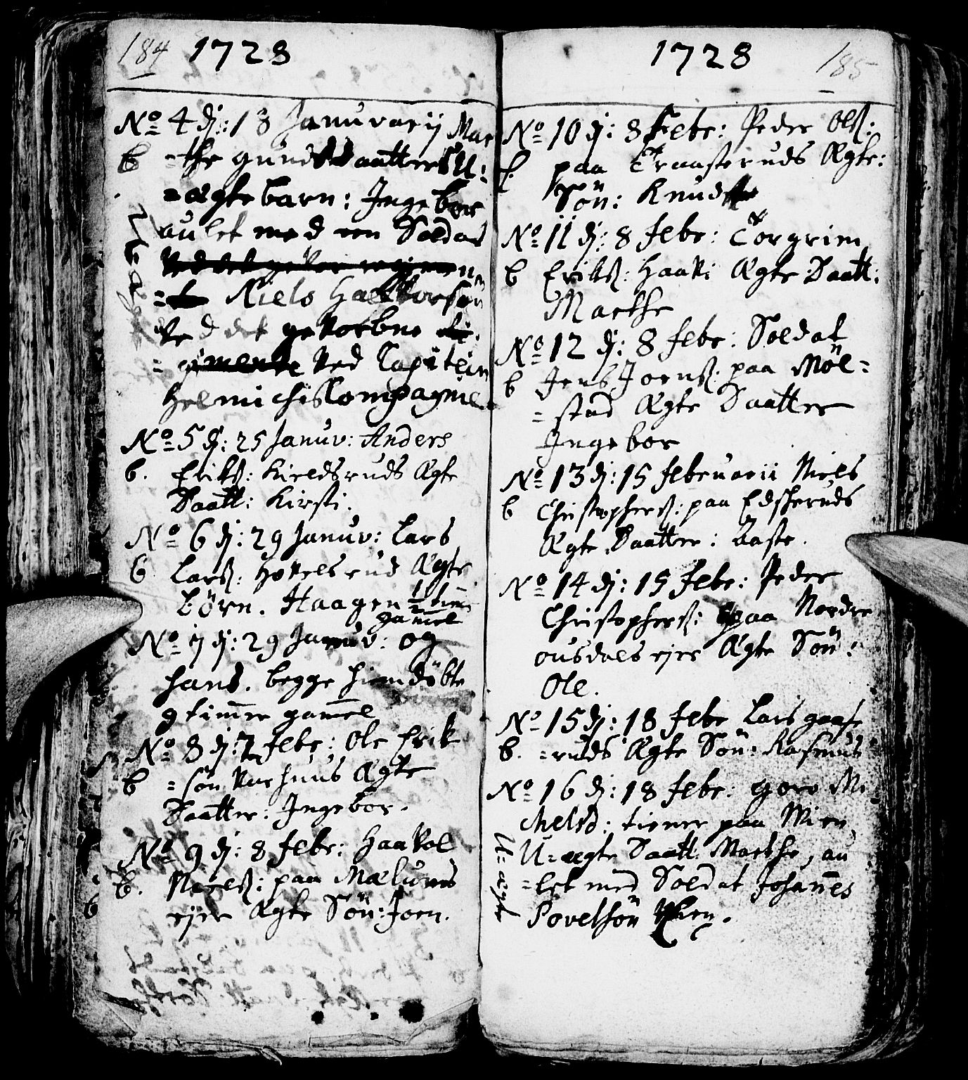 Nes prestekontor, Hedmark, AV/SAH-PREST-020/L/La/L0001: Parish register (copy) no. 1, 1663-1784, p. 184-185