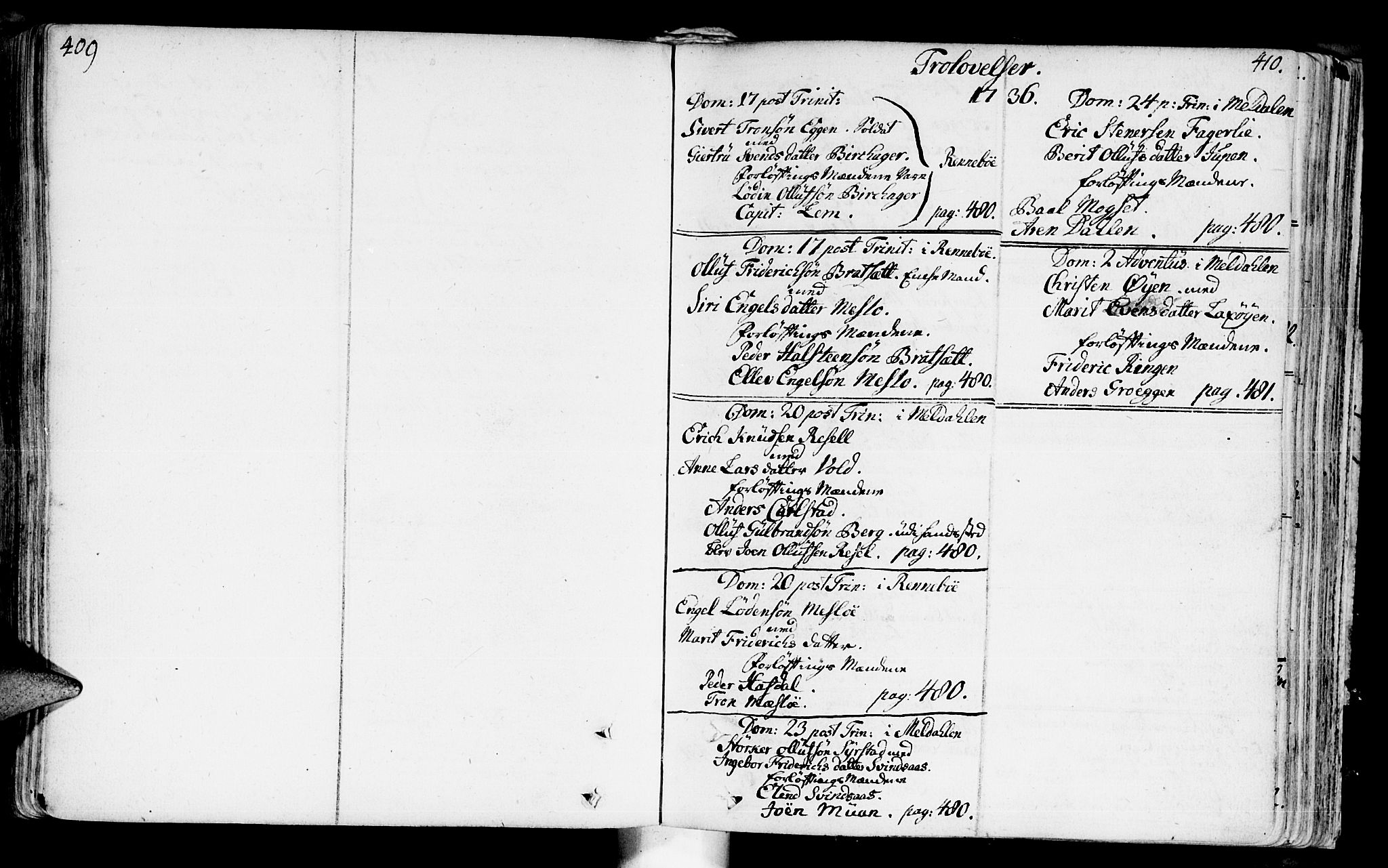 Ministerialprotokoller, klokkerbøker og fødselsregistre - Sør-Trøndelag, SAT/A-1456/672/L0850: Parish register (official) no. 672A03, 1725-1751, p. 409-410