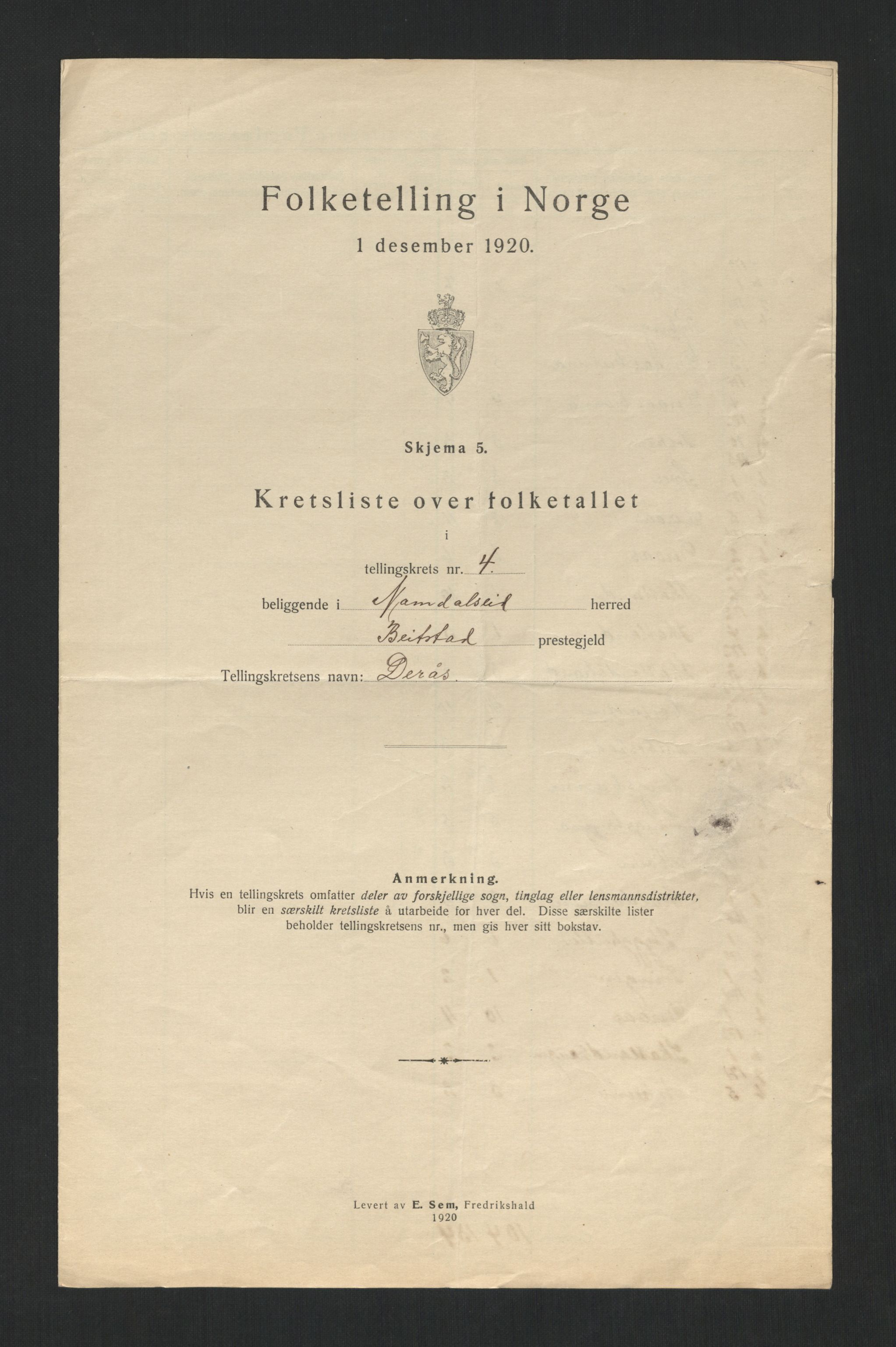 SAT, 1920 census for Namdalseid, 1920, p. 17