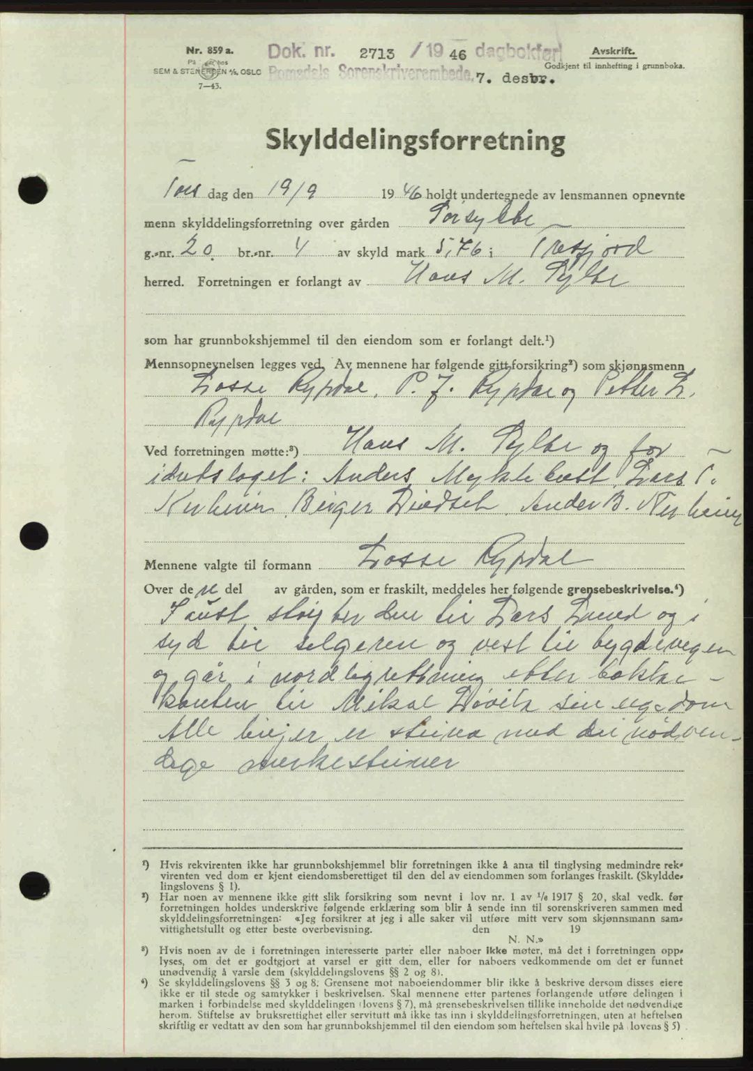 Romsdal sorenskriveri, AV/SAT-A-4149/1/2/2C: Mortgage book no. A21, 1946-1946, Diary no: : 2713/1946