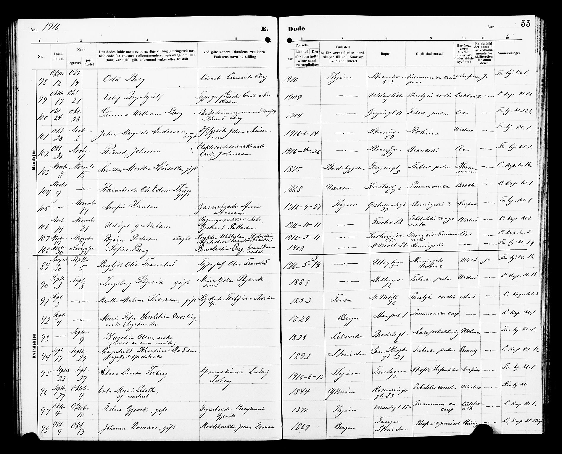 Ministerialprotokoller, klokkerbøker og fødselsregistre - Sør-Trøndelag, SAT/A-1456/605/L0257: Parish register (copy) no. 605C04, 1916-1922, p. 55
