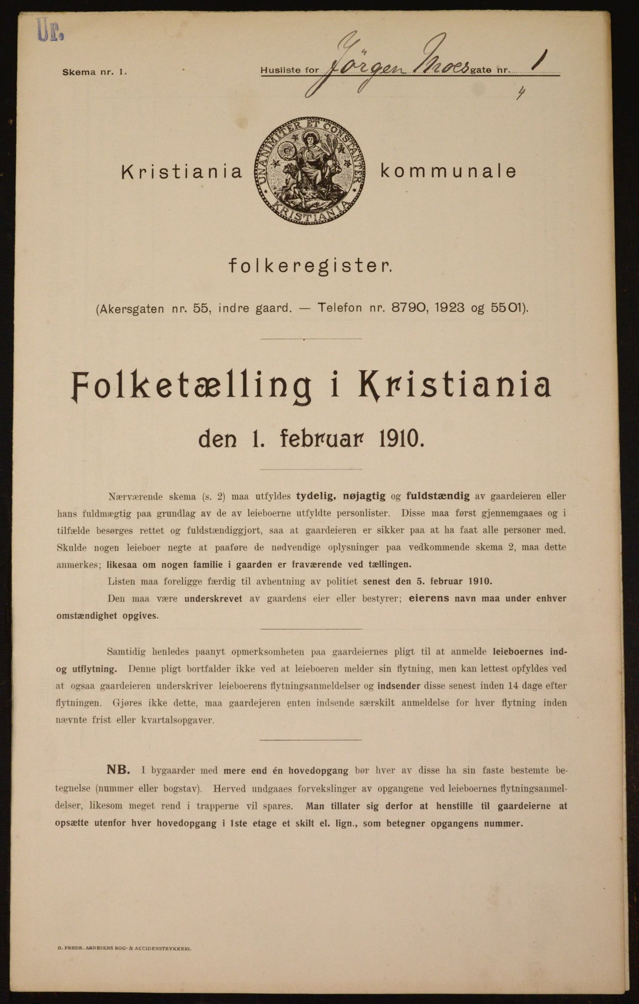 OBA, Municipal Census 1910 for Kristiania, 1910, p. 46315