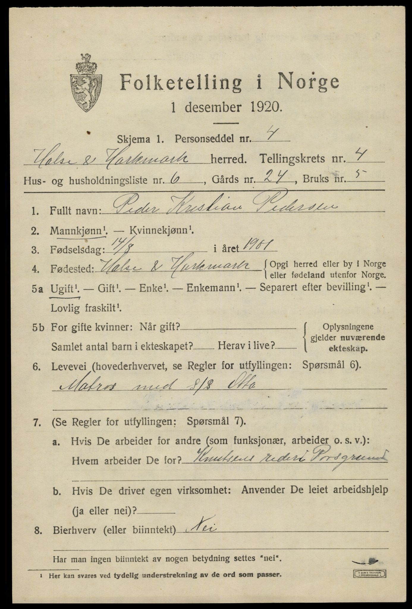 SAK, 1920 census for Halse og Harkmark, 1920, p. 2902