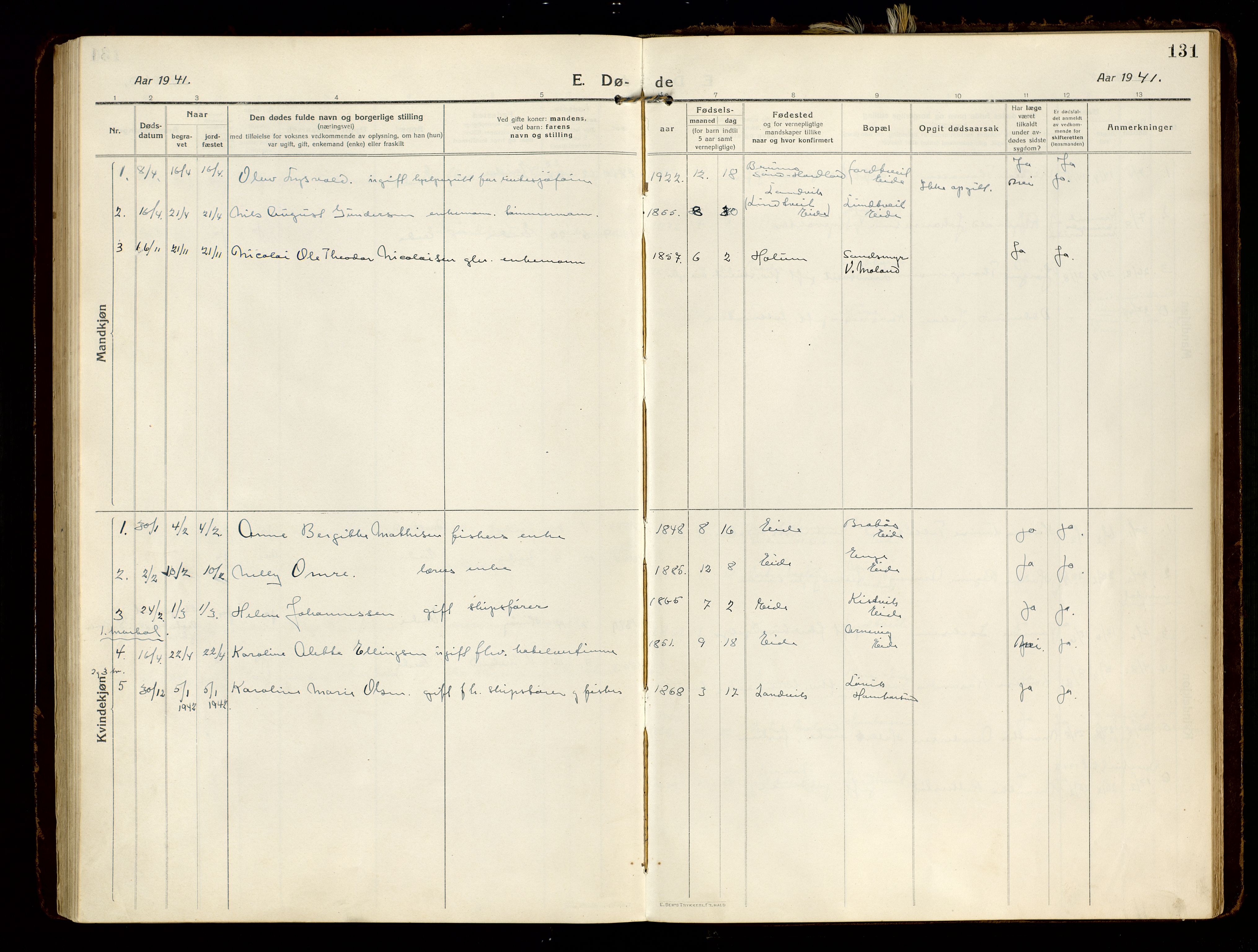 Hommedal sokneprestkontor, AV/SAK-1111-0023/F/Fa/Faa/L0004: Parish register (official) no. A 4, 1916-1945, p. 131