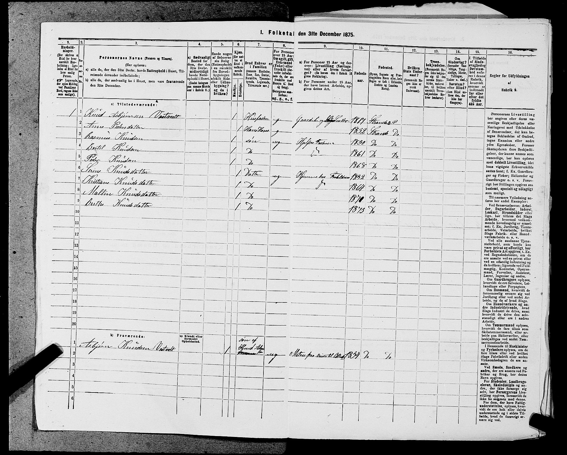 SAST, 1875 census for 1130P Strand, 1875, p. 161