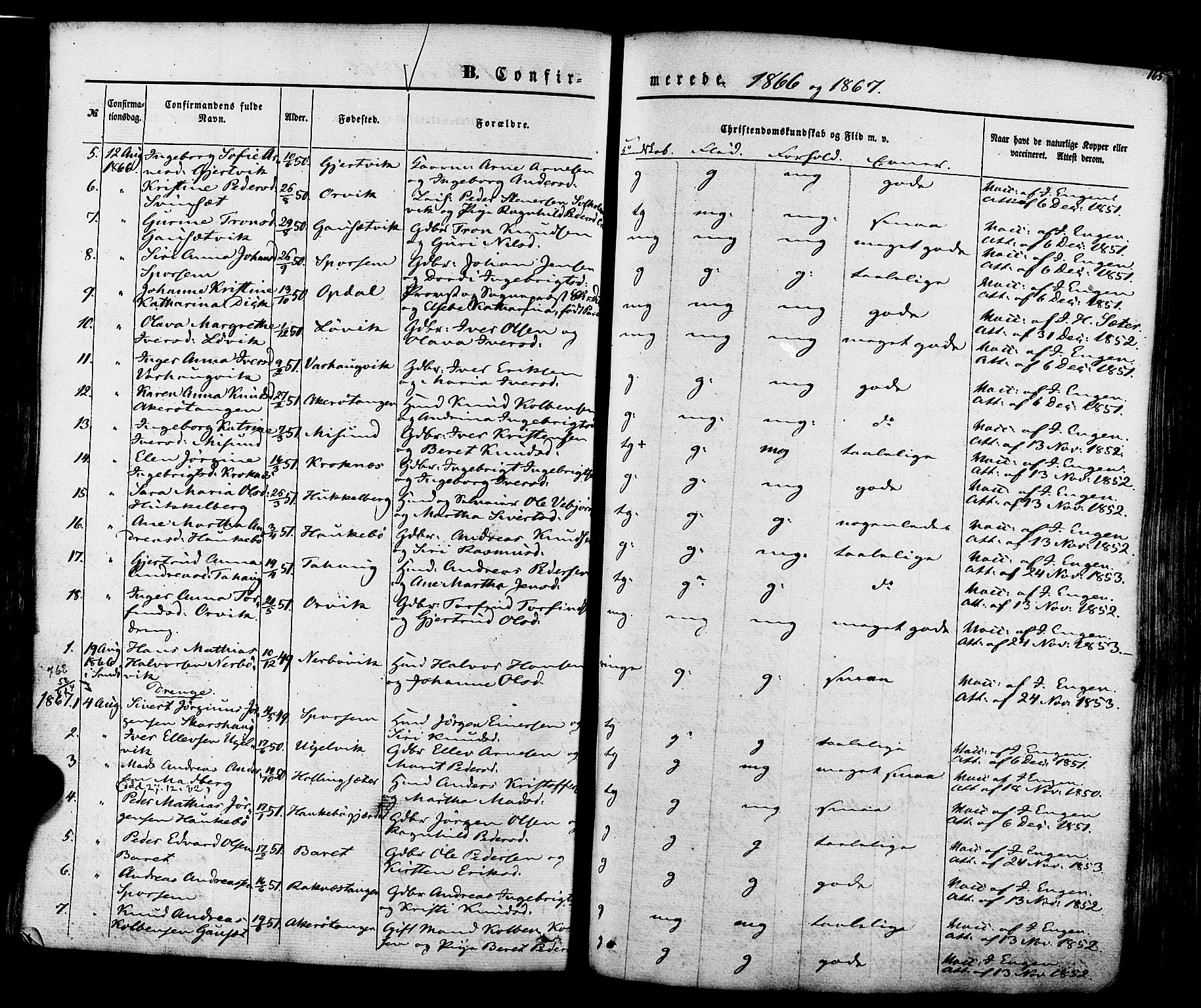 Ministerialprotokoller, klokkerbøker og fødselsregistre - Møre og Romsdal, SAT/A-1454/560/L0719: Parish register (official) no. 560A03, 1845-1872, p. 165