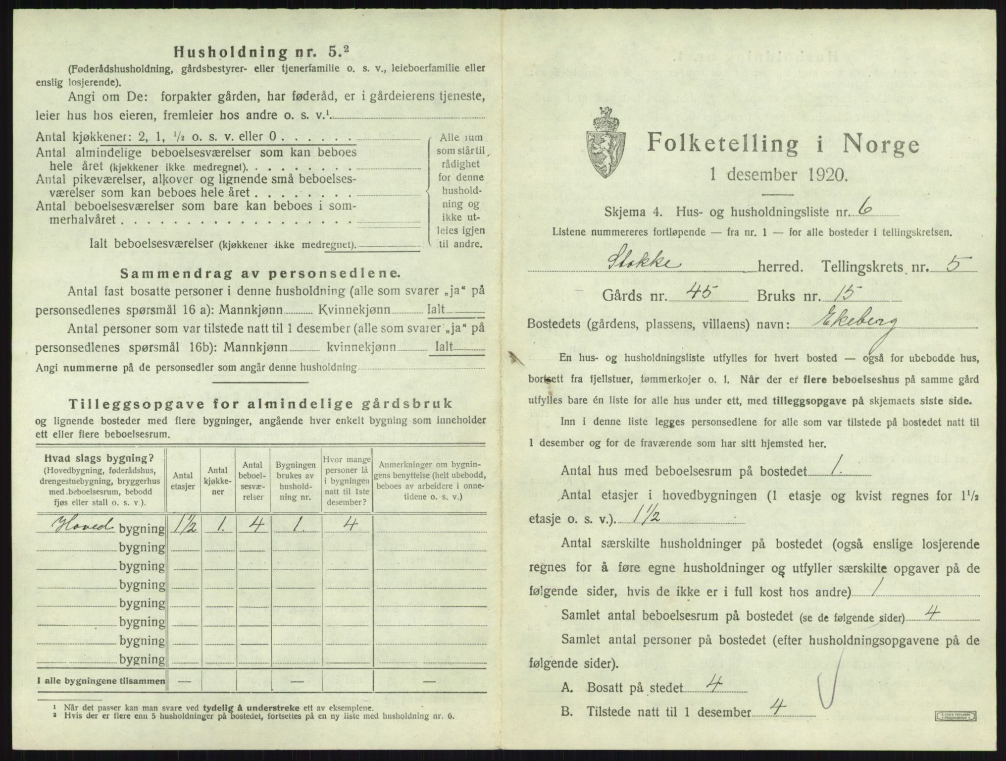 SAKO, 1920 census for Stokke, 1920, p. 993