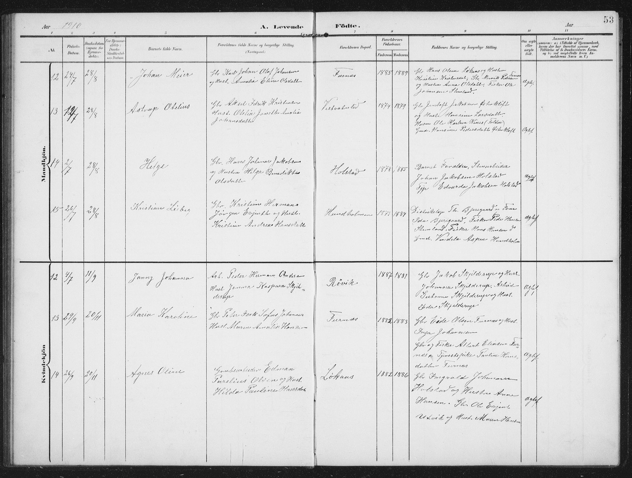 Ministerialprotokoller, klokkerbøker og fødselsregistre - Nordland, AV/SAT-A-1459/851/L0726: Parish register (copy) no. 851C01, 1902-1924, p. 53