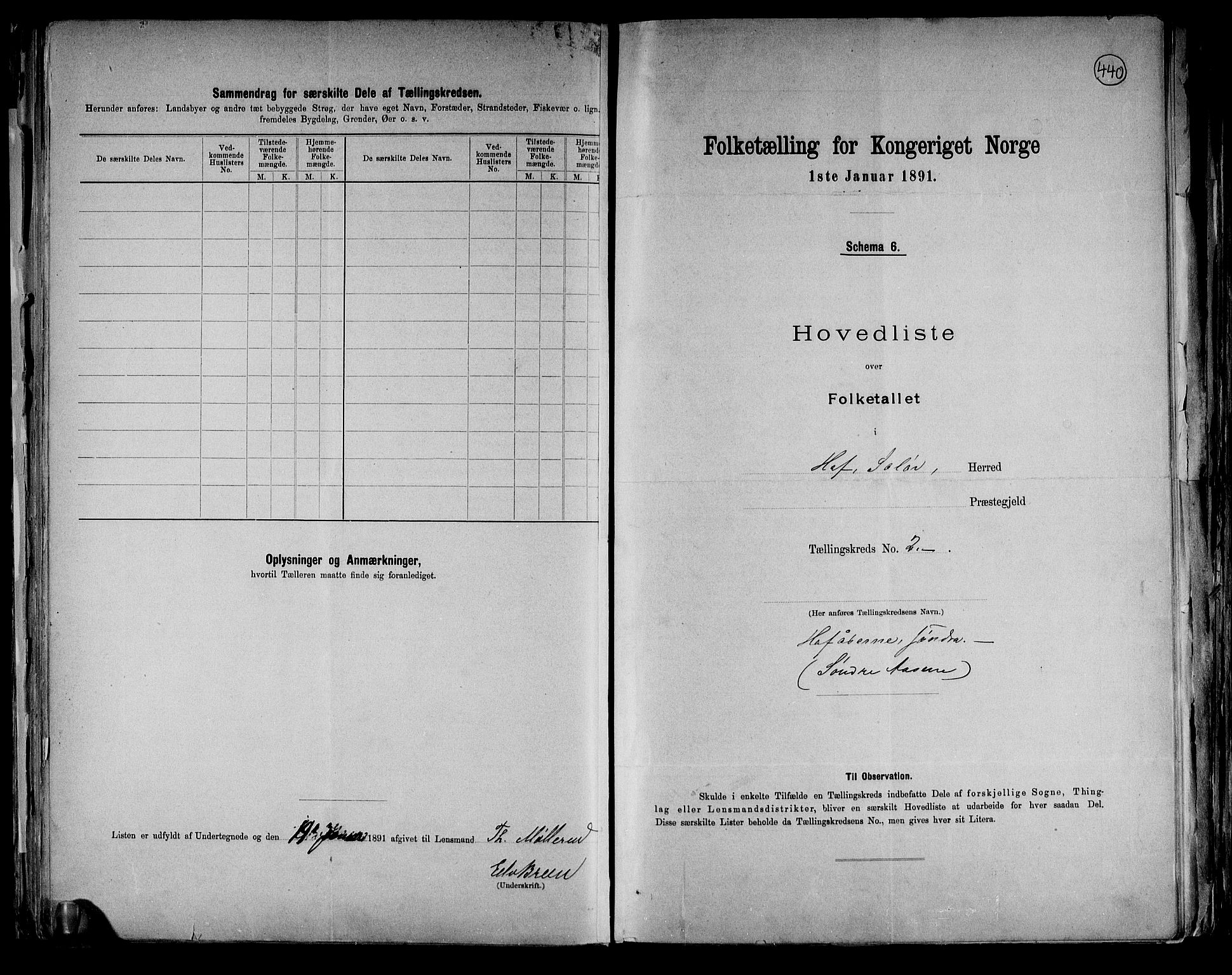 RA, 1891 census for 0424 Hof, 1891, p. 7