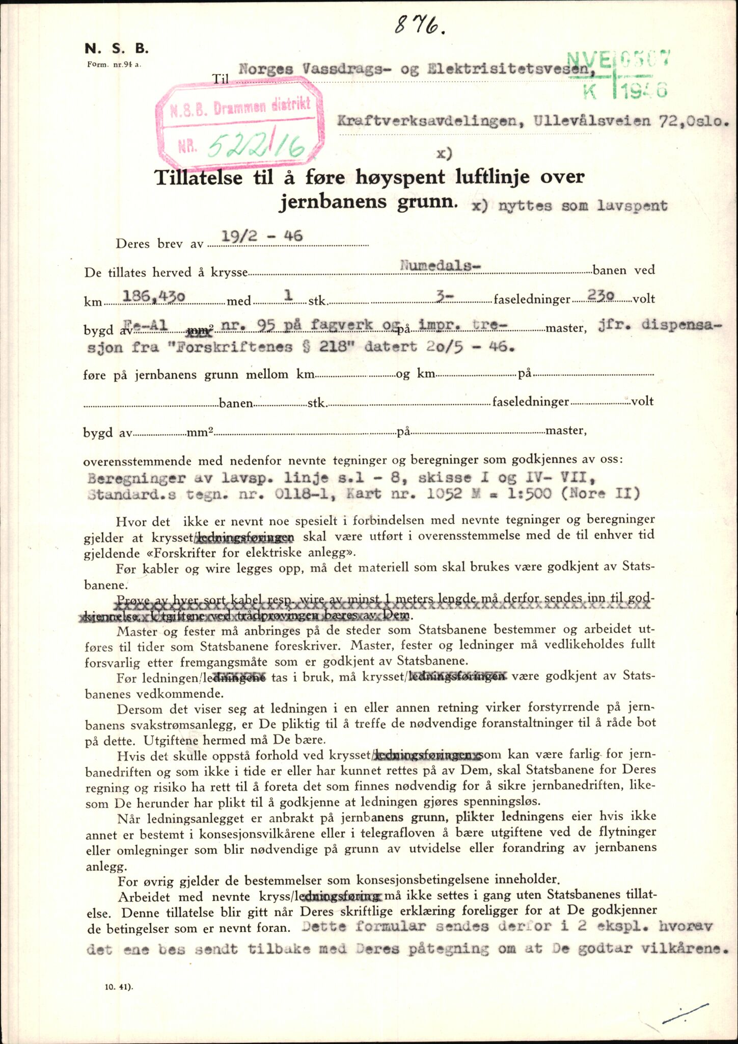 Norges Statsbaner Drammen distrikt (NSB), AV/SAKO-A-30/F/Fe/Fee/L0003: Kabelkryss Drammenbanen, Bratsbergbanen, Numedalsbanen og Sørlandsbanen, 1903-1989, p. 1234