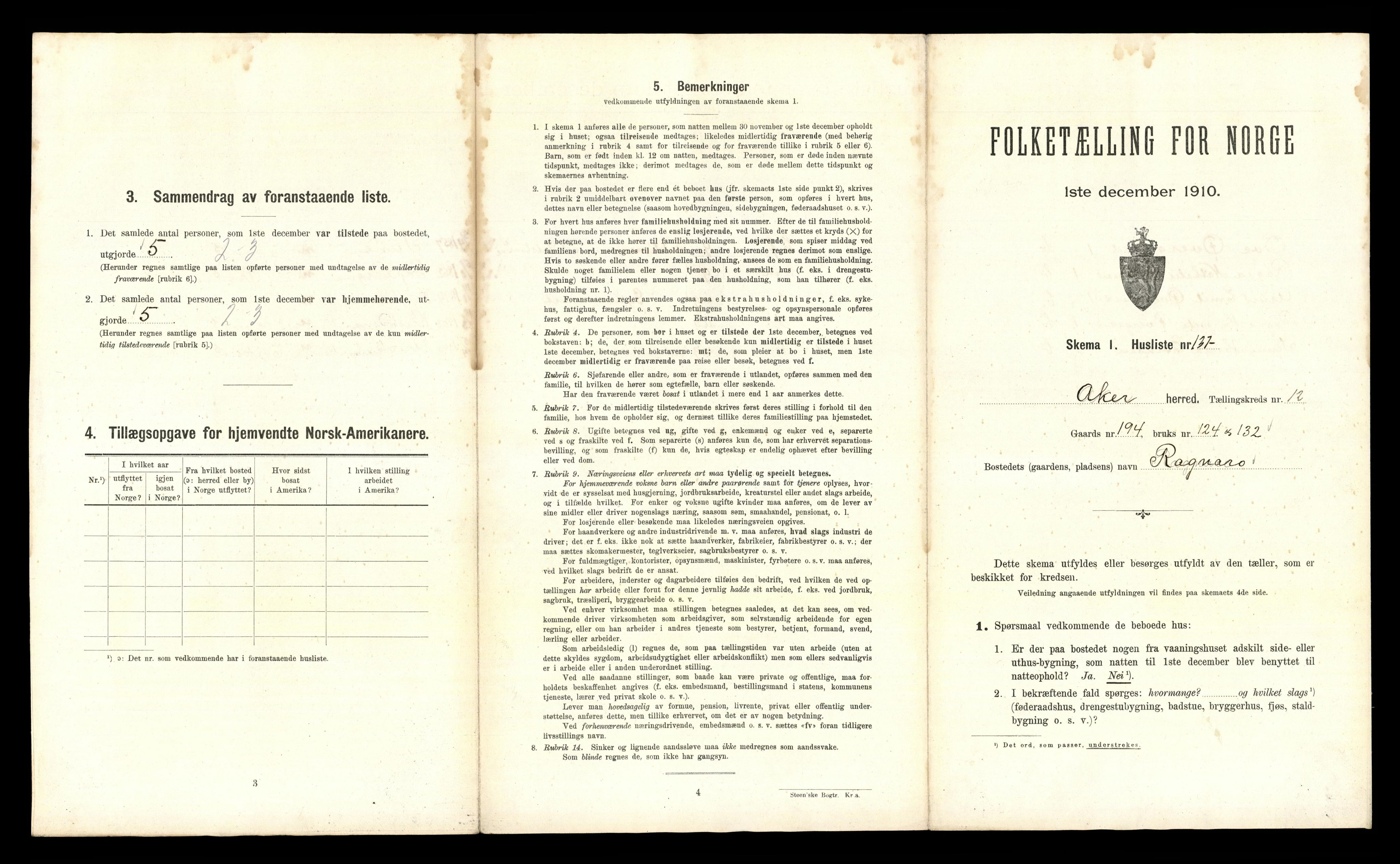 RA, 1910 census for Aker, 1910, p. 3915