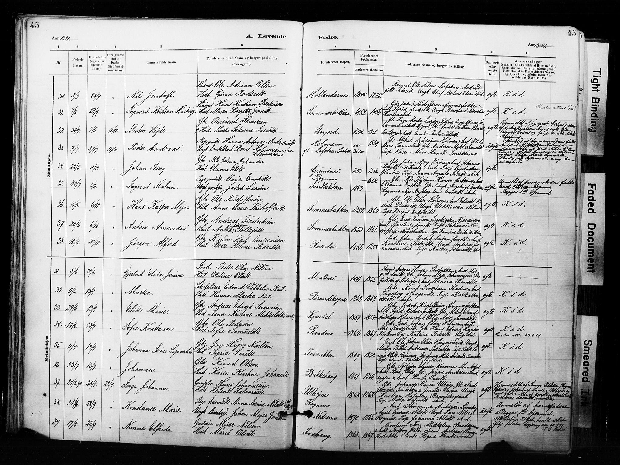 Målselv sokneprestembete, AV/SATØ-S-1311/G/Ga/Gaa/L0007kirke: Parish register (official) no. 7, 1884-1903, p. 45