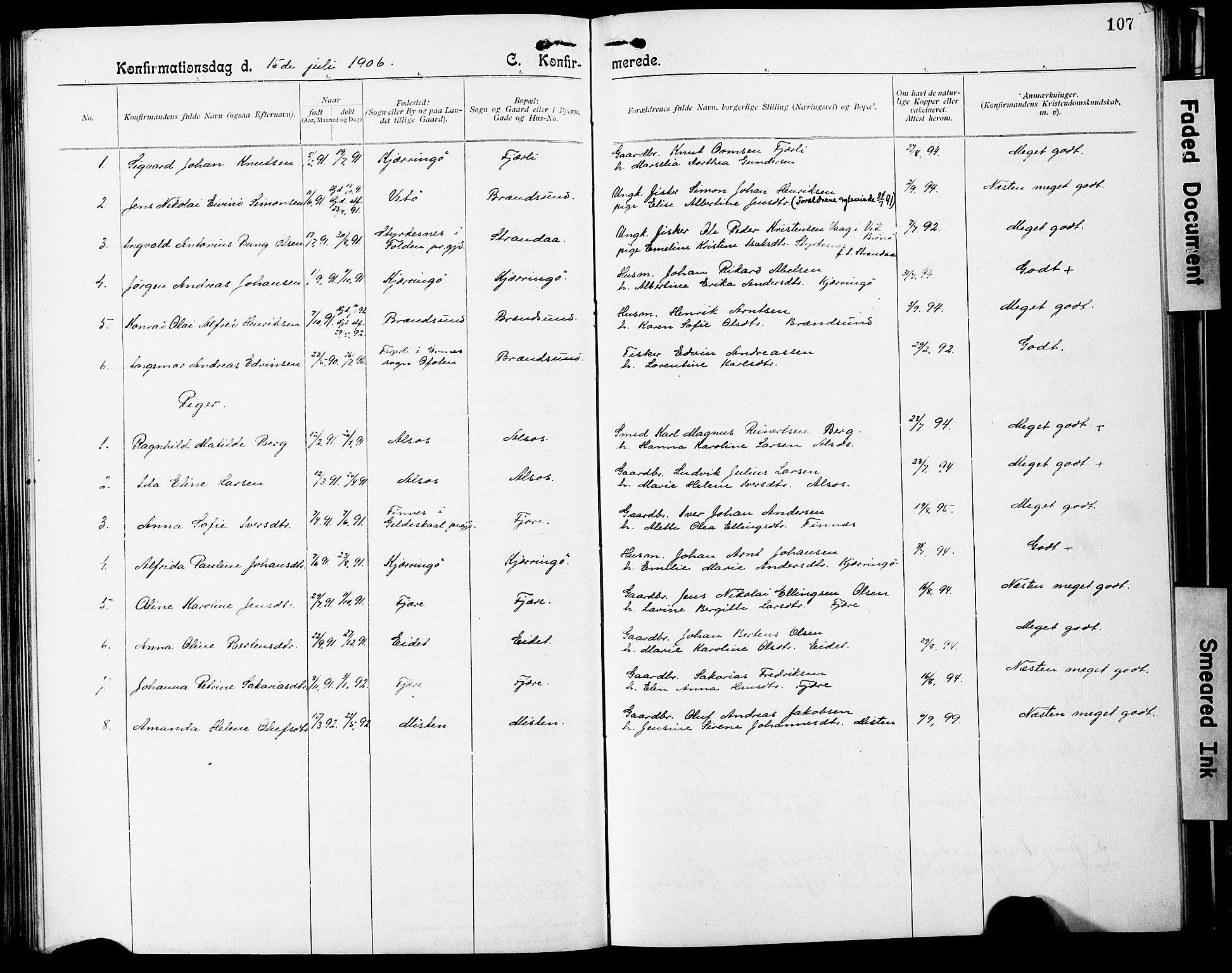 Ministerialprotokoller, klokkerbøker og fødselsregistre - Nordland, SAT/A-1459/803/L0077: Parish register (copy) no. 803C04, 1897-1930, p. 107